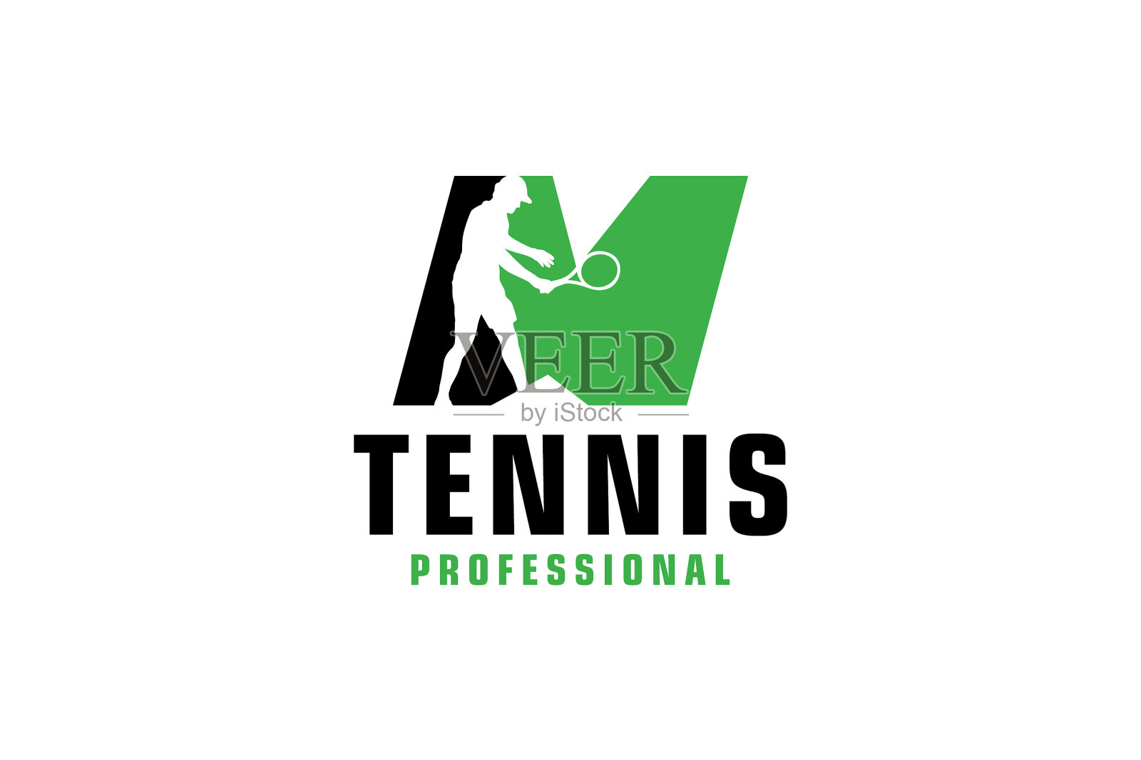 字母m与网球运动员剪影标志设计元素图片