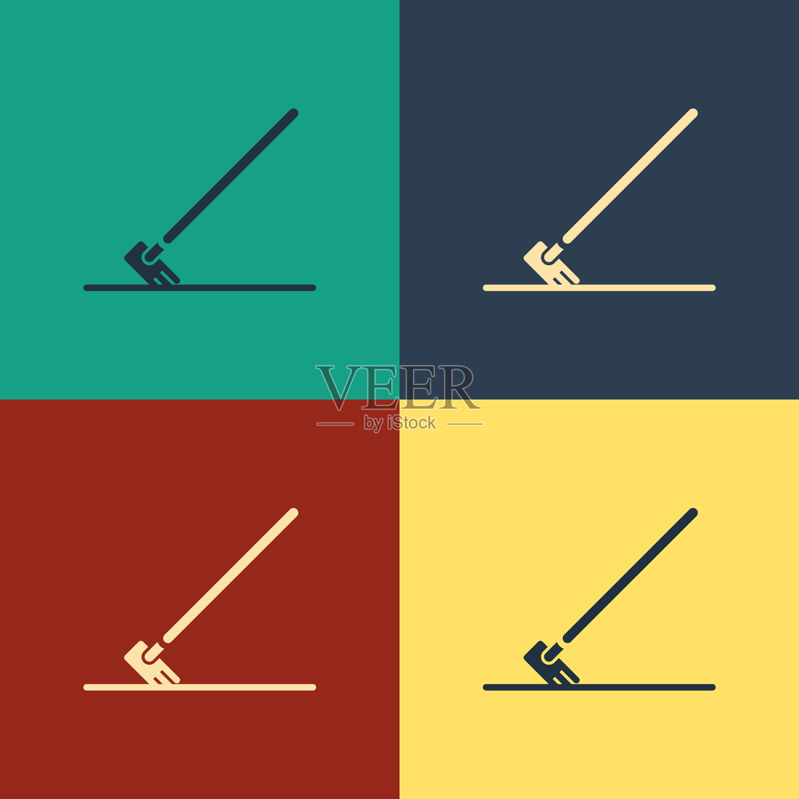 彩色花园耙在工作图标上孤立的颜色插画图片素材