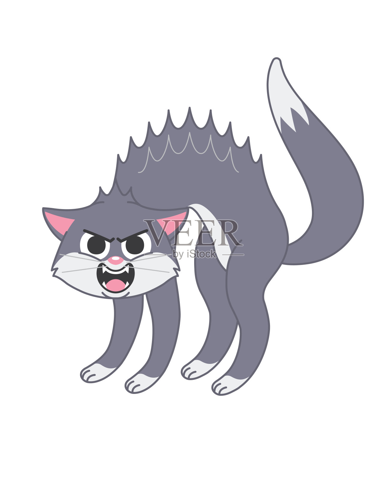 恶作剧吓坏猫与鬃毛直立恐惧的脸宠物猫训练插画图片素材