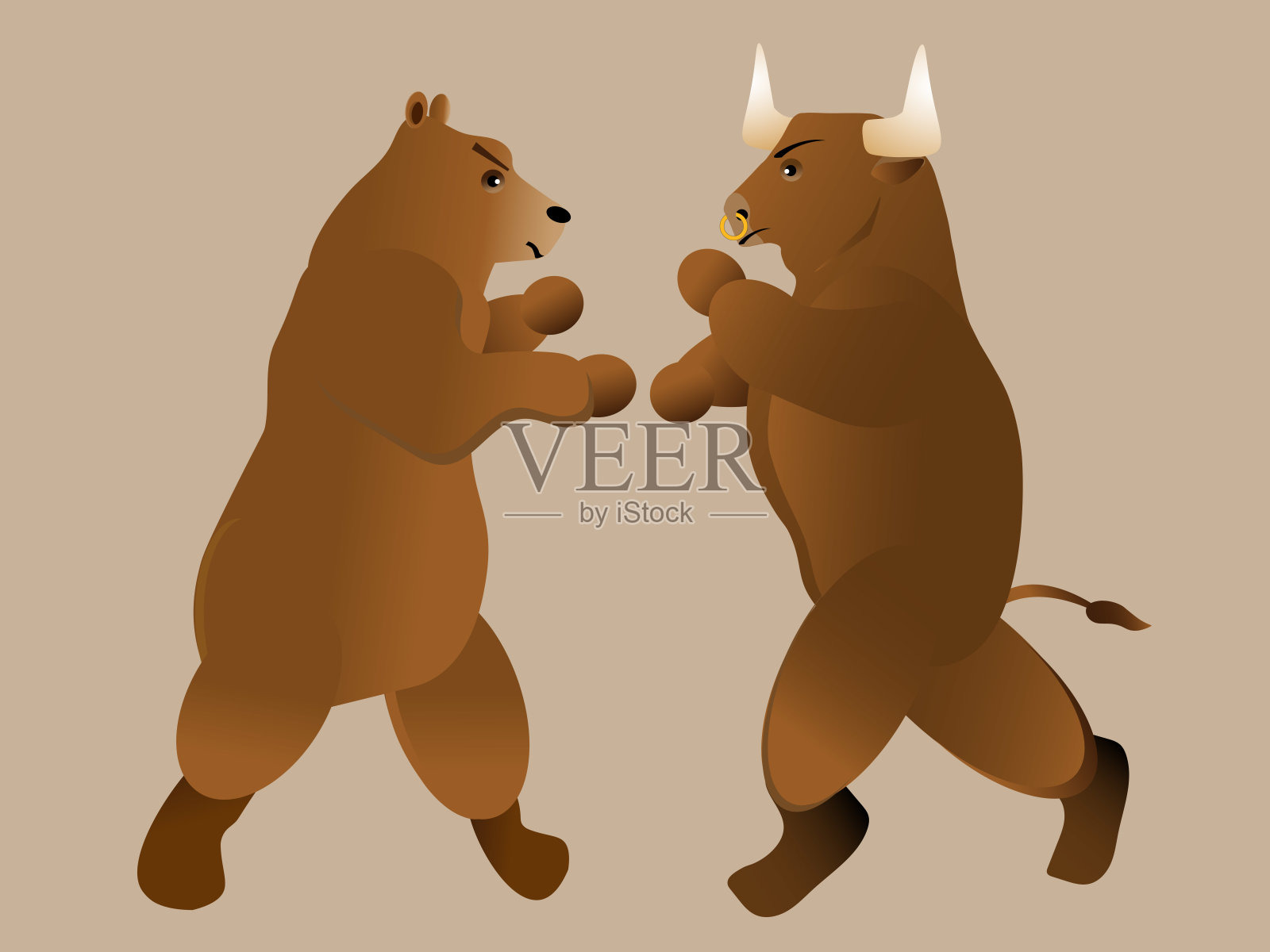 熊和牛的争吵插画图片素材