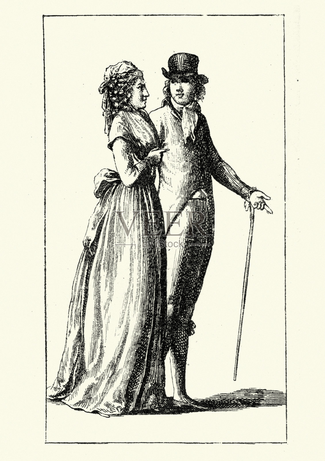 18世纪晚期法国的男女时尚插画图片素材