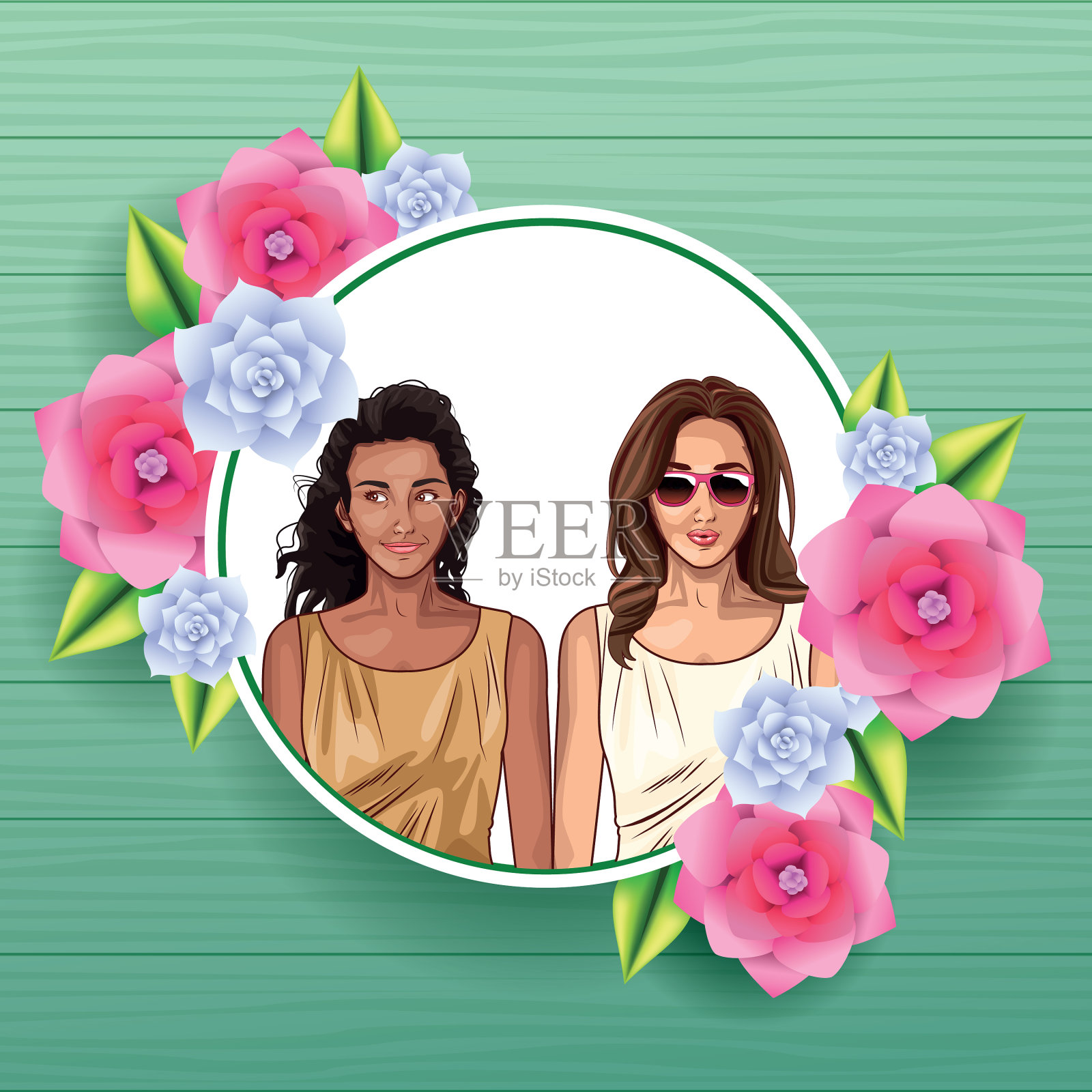 流行艺术女性模特微笑卡通插画图片素材