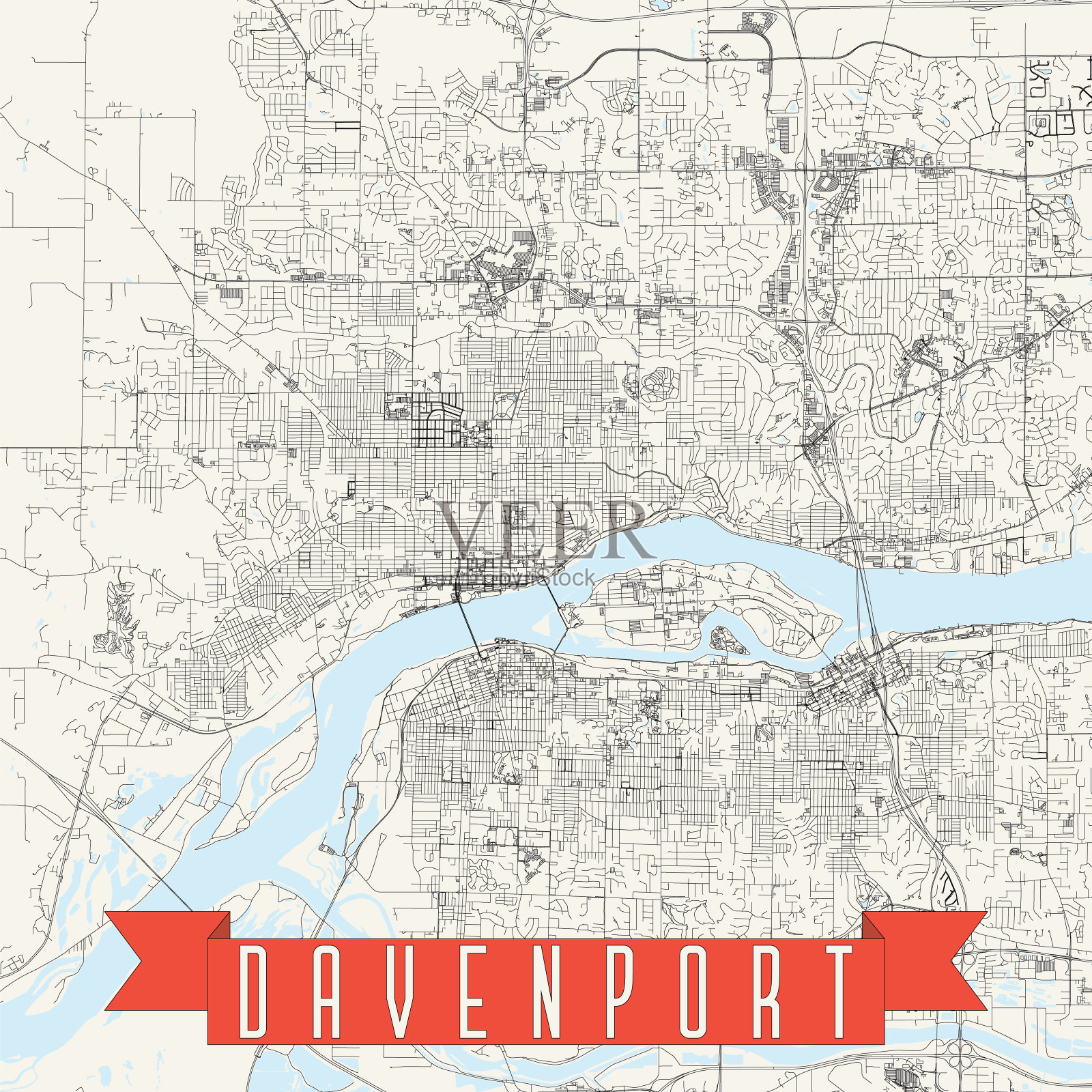 达文波特,爱荷华州,美国矢量地图插画图片素材