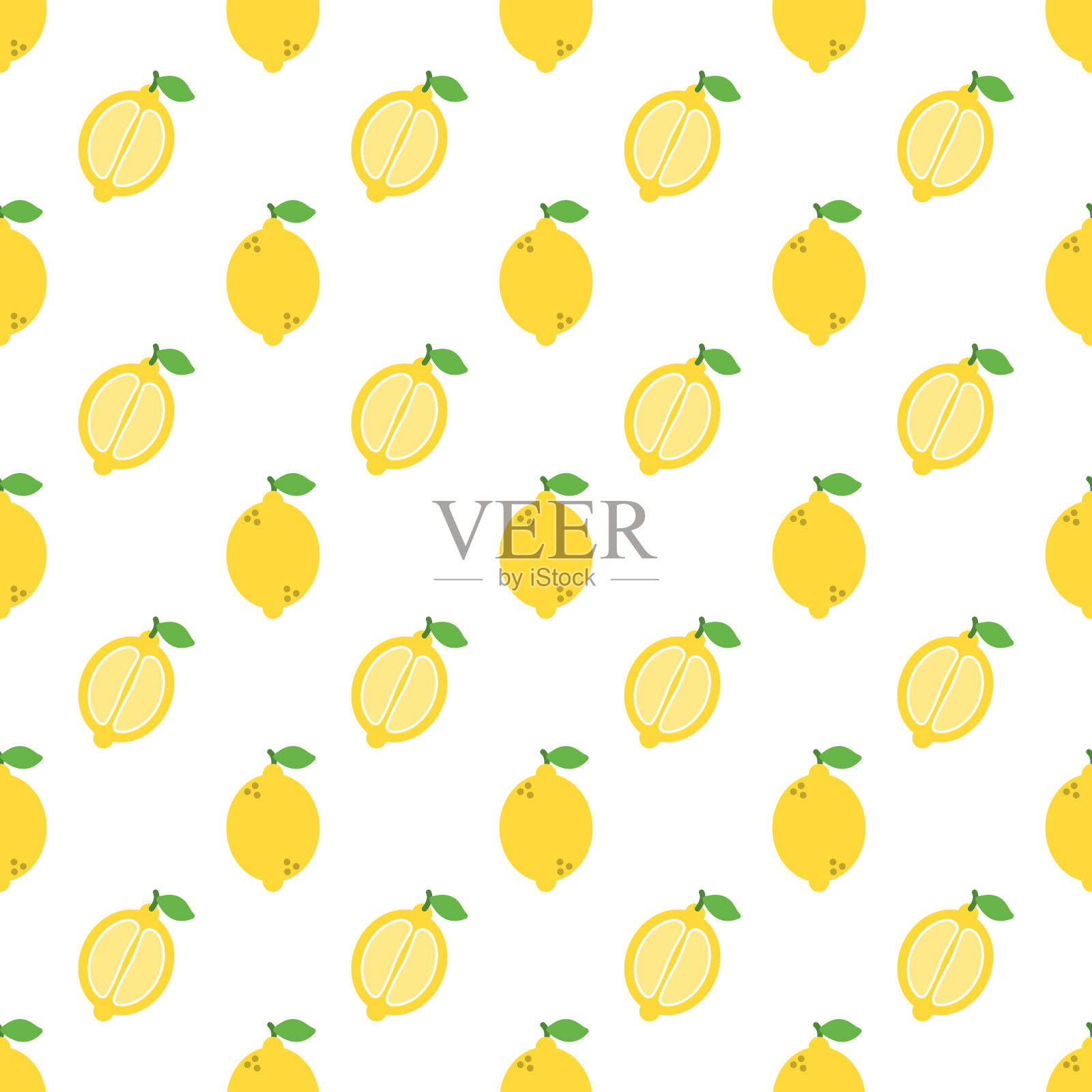 卡通柠檬无缝图案背景。插画图片素材