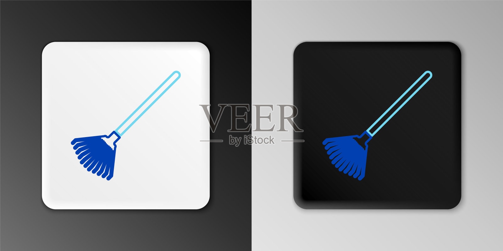 线花园耙的叶子图标孤立在灰色背景。园艺、农业、耕作工具。地面中耕机。色彩缤纷的轮廓概念。向量图标素材