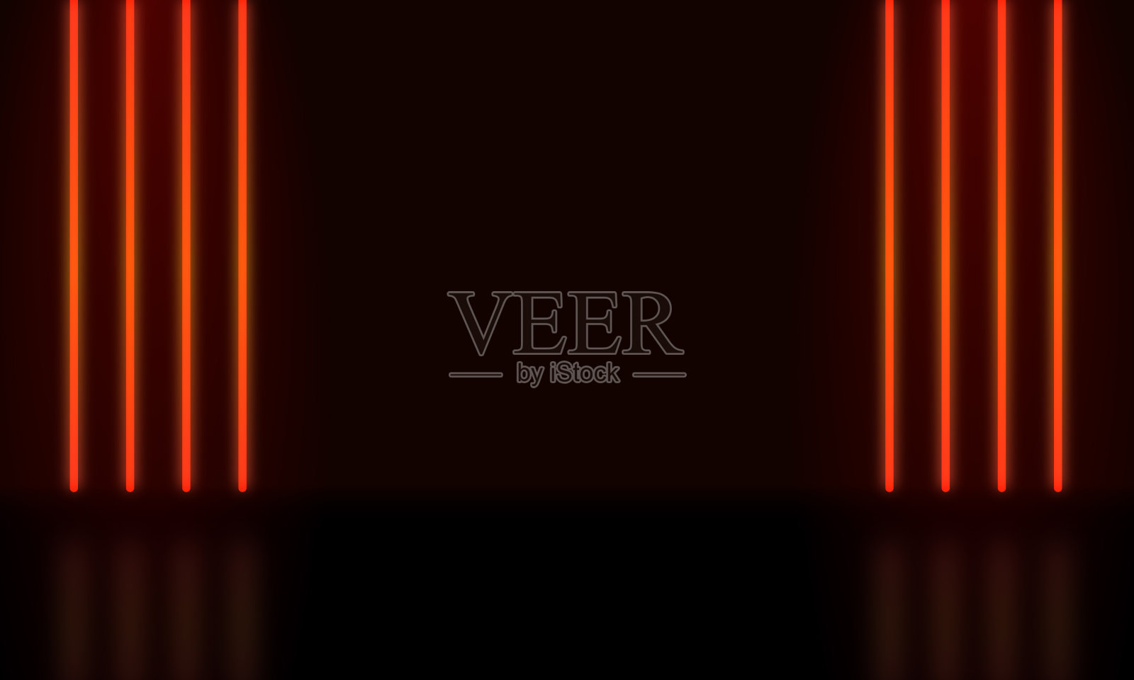 抽象现实的蓝色三维圆柱体基座基座。具有垂直发光霓虹灯线的科幻黑暗抽象房间。矢量渲染模型产品显示。未来场景,舞台展示。插画图片素材