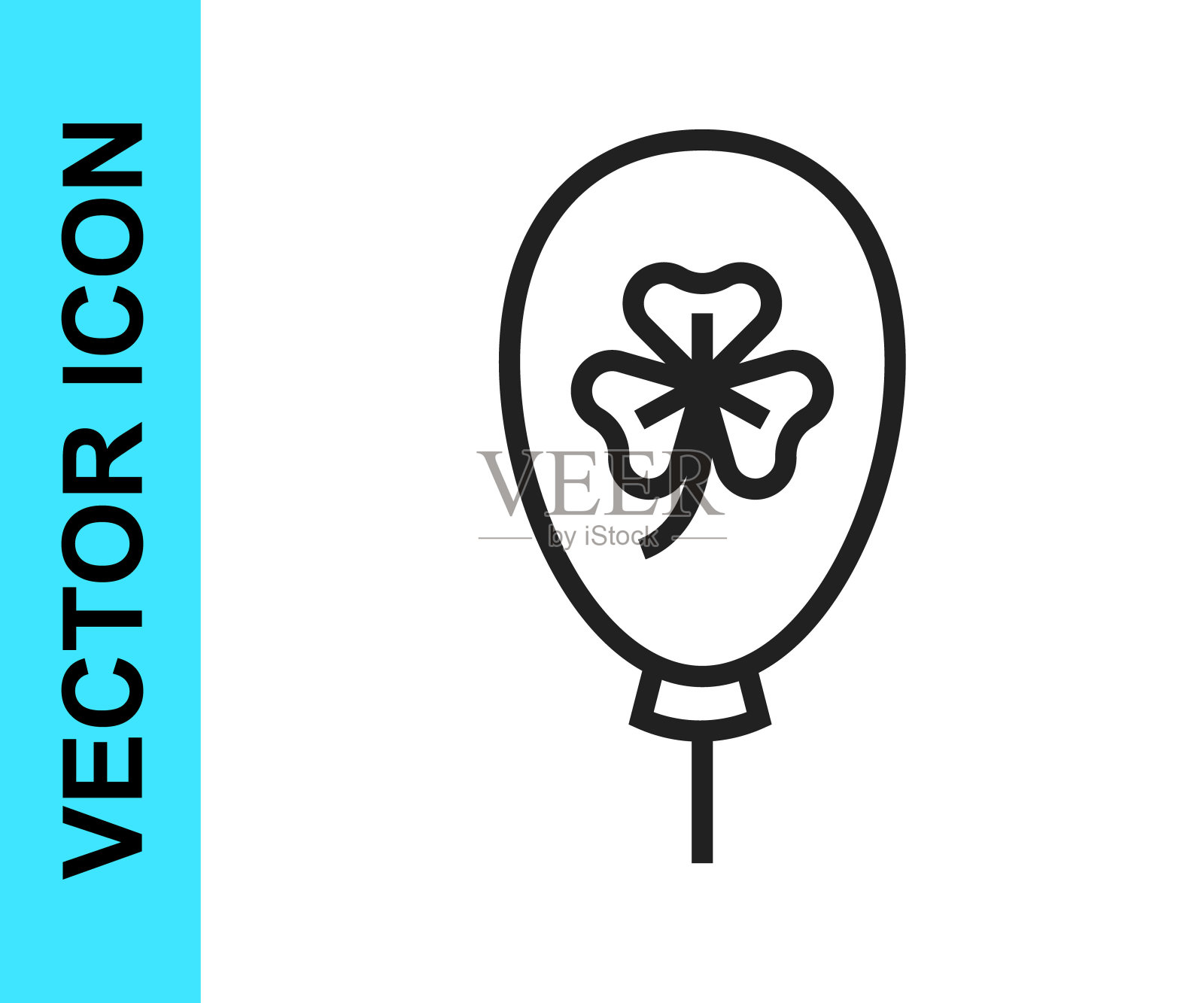 黑线气球与三叶草三叶草图标孤立在白色背景。圣帕特里克节快乐。爱尔兰国家假日。向量图标素材