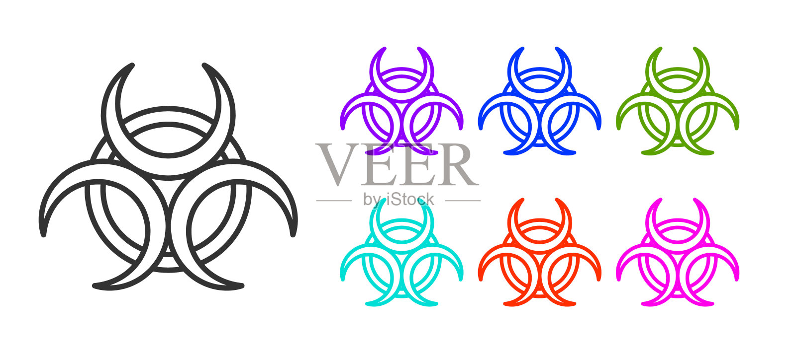 黑线生物危害符号图标隔离在白色背景。设置图标彩色。向量插画图片素材