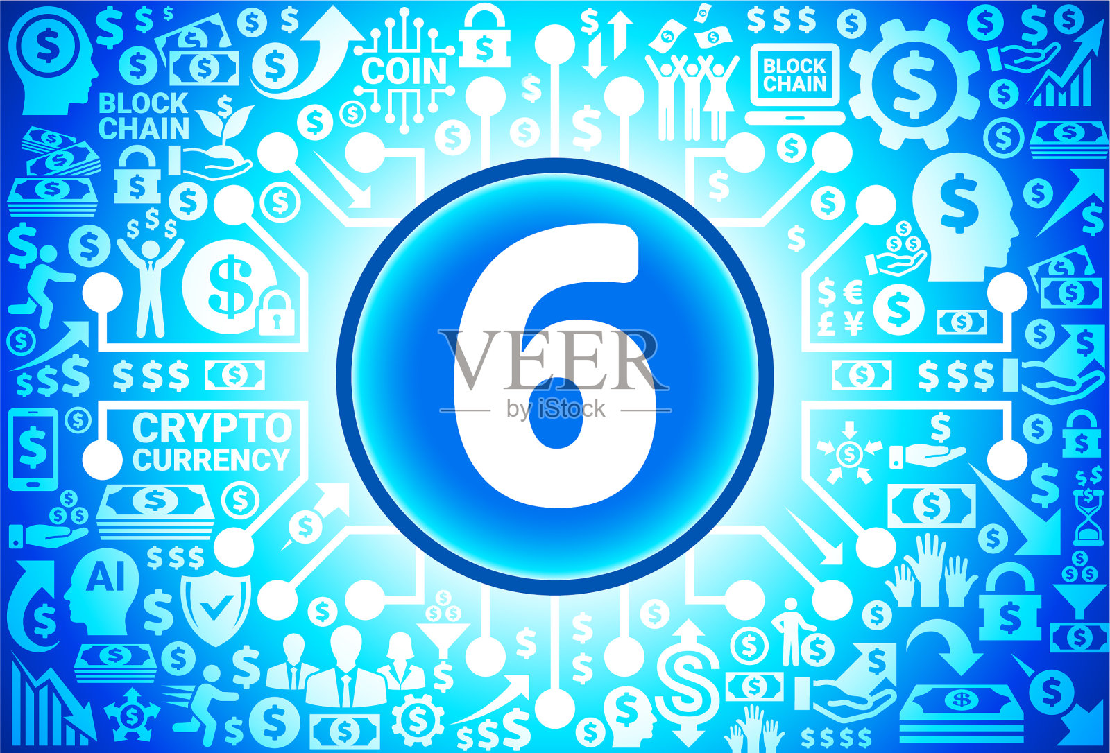 货币和加密货币背景上的第6个图标插画图片素材