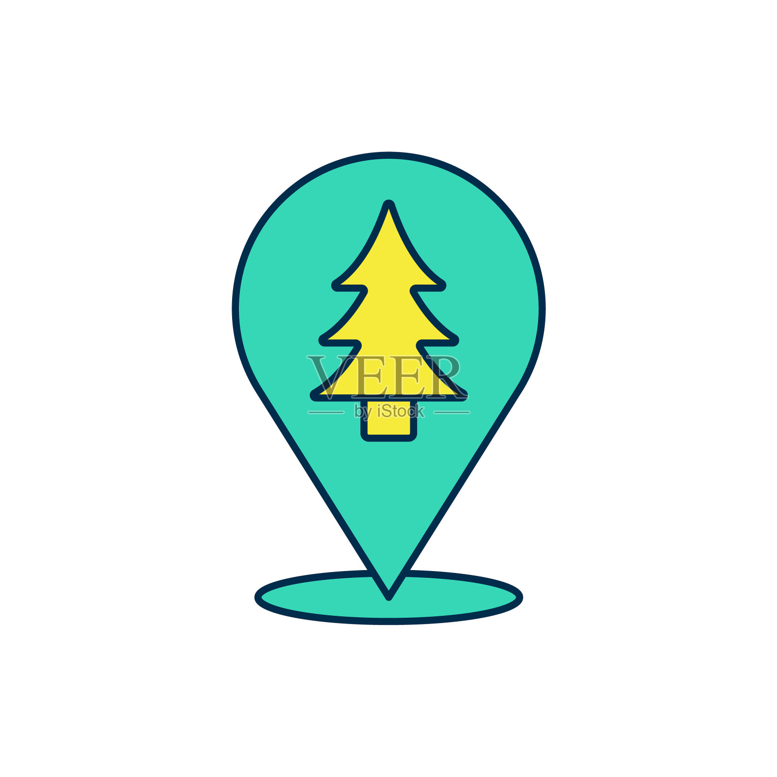 填充轮廓森林的位置在地图上的图标孤立的白色背景。向量插画图片素材