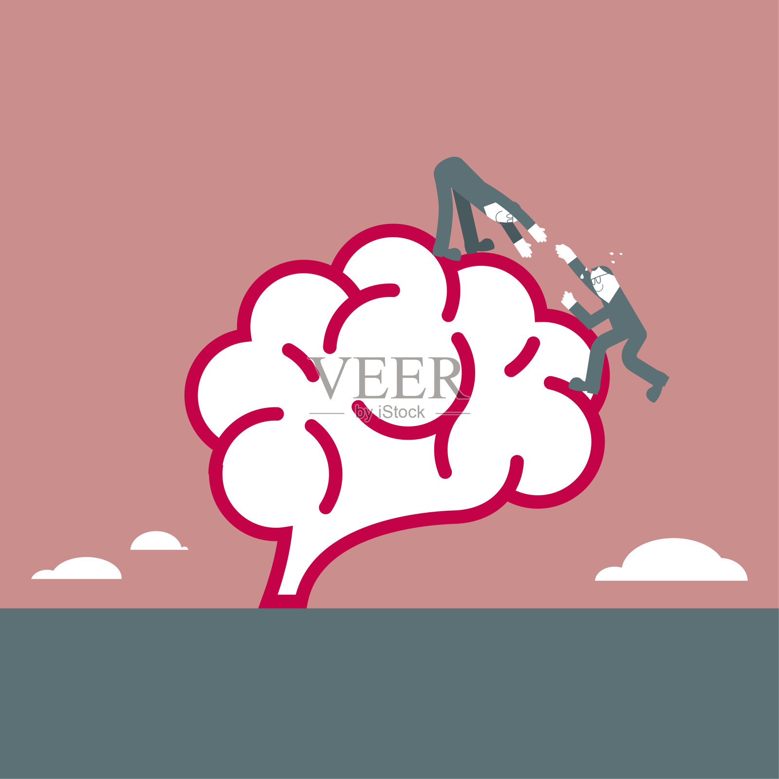 两个人爬上了脑门。插画图片素材