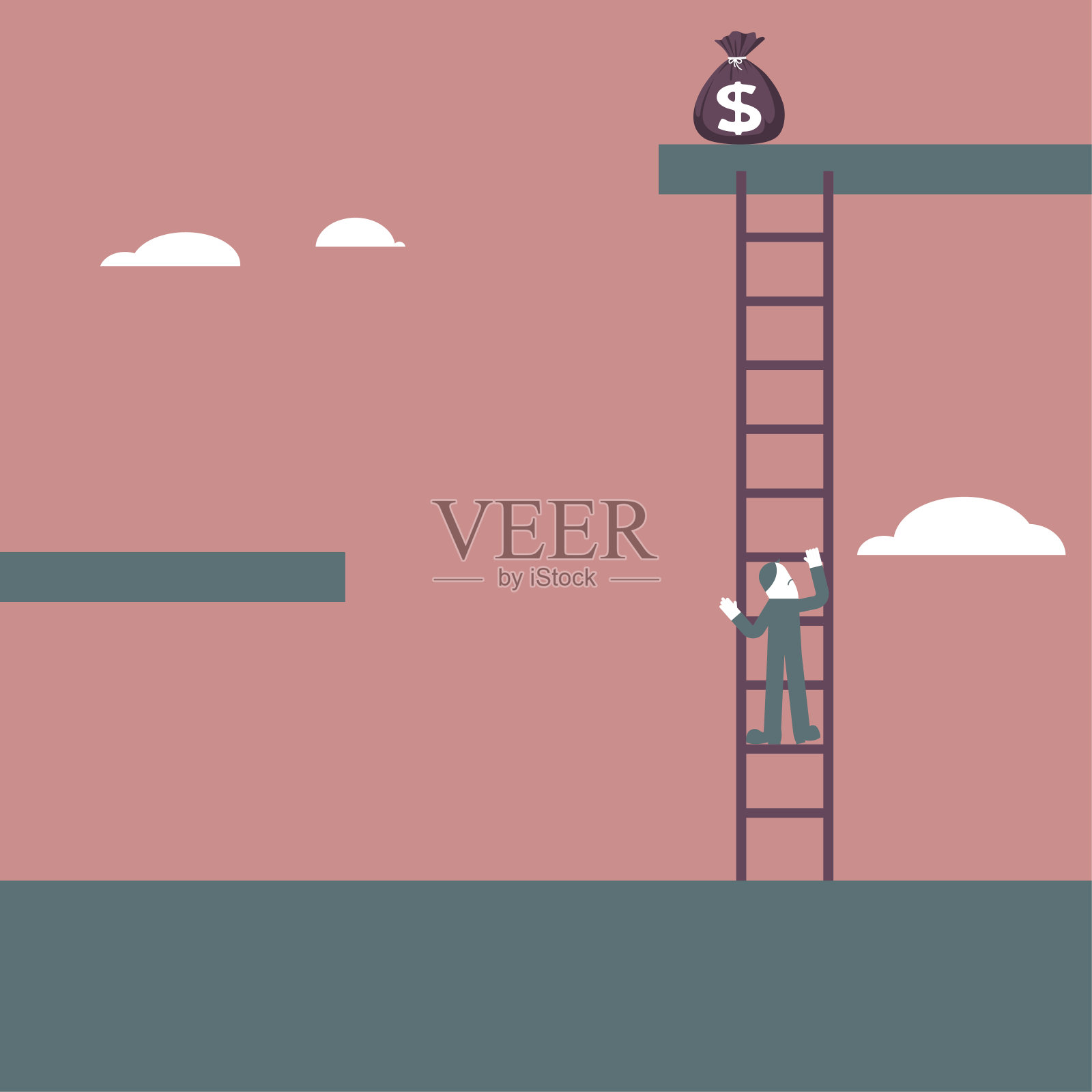 一个人爬梯子是为了获得财富。插画图片素材
