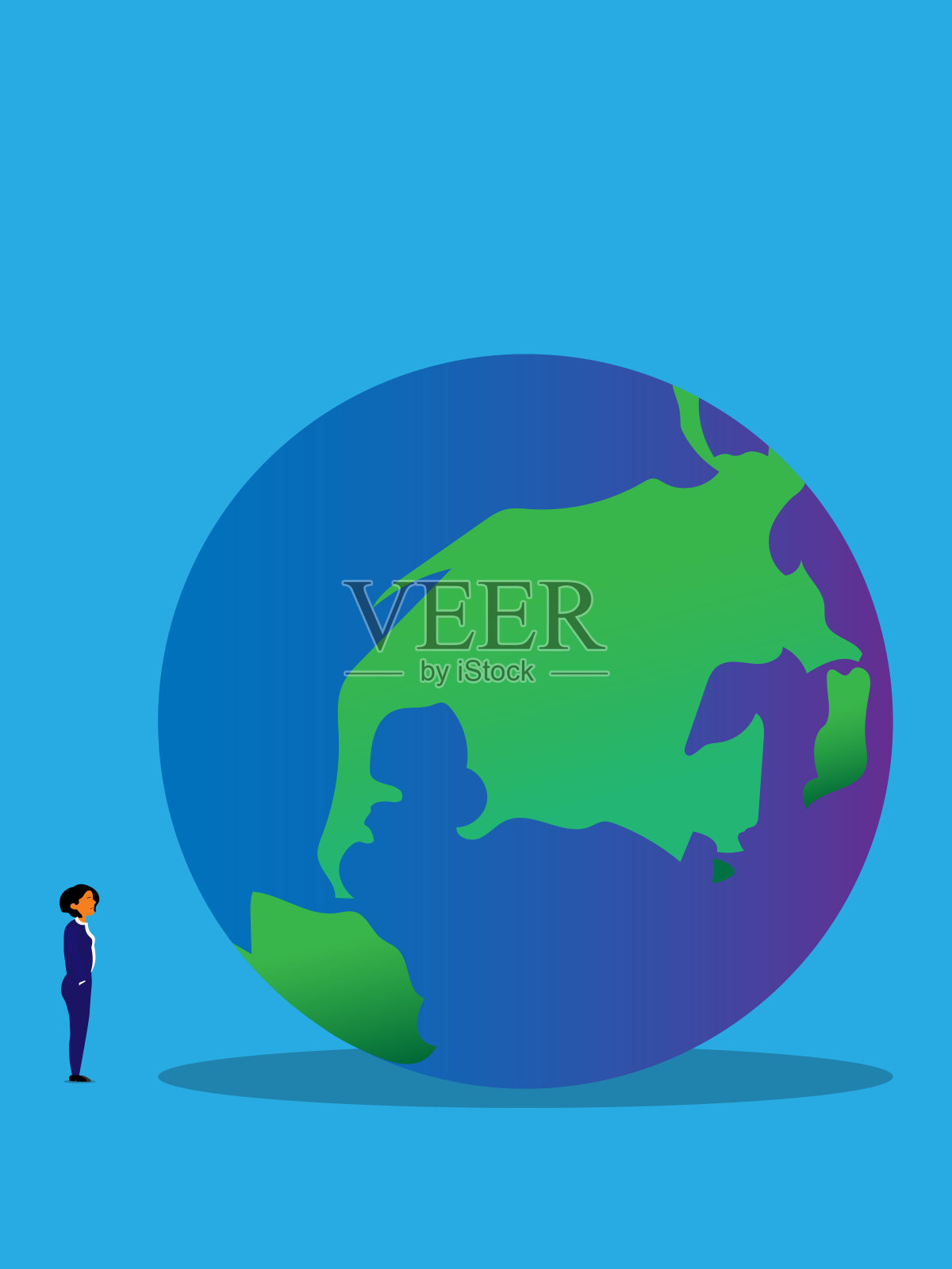 抬头看世界的女人插画图片素材