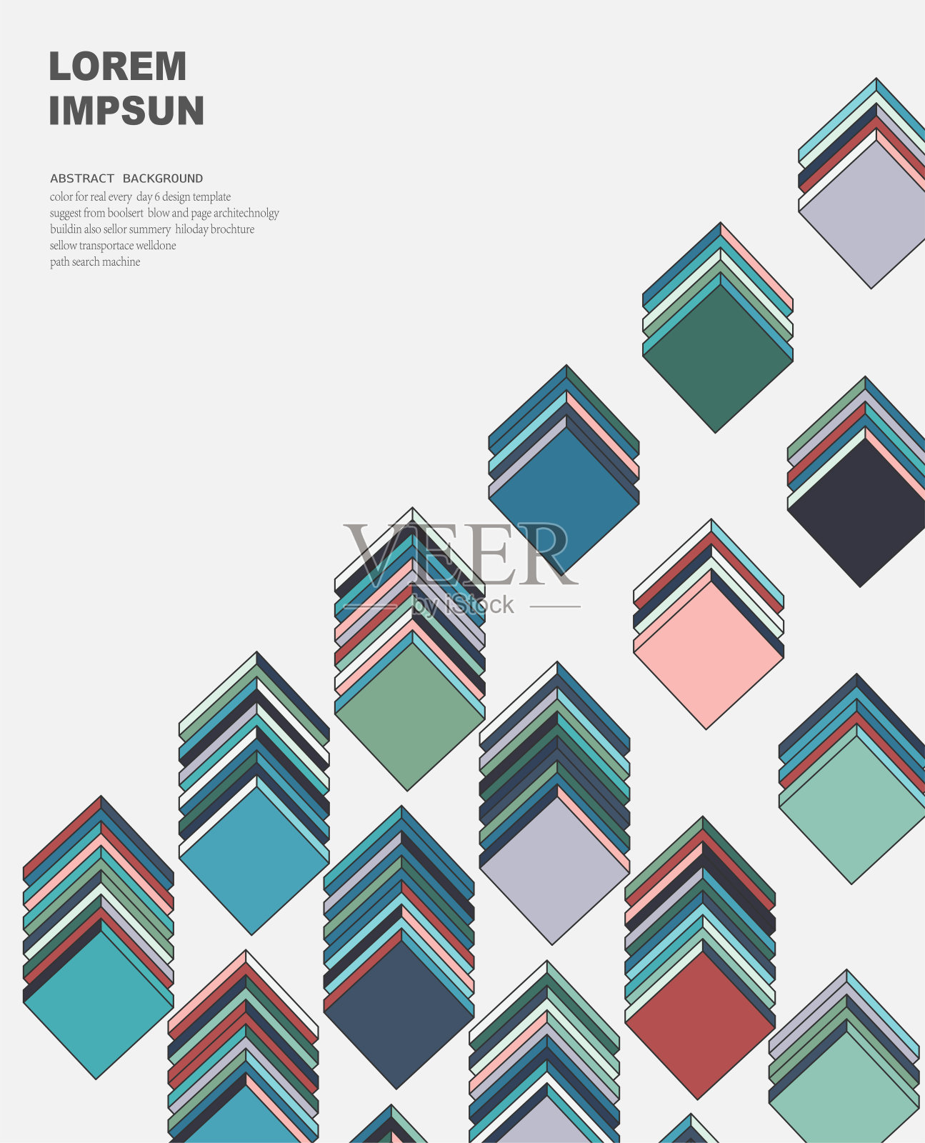 抽象极简主义色彩三维立方体模型图案背景插画图片素材
