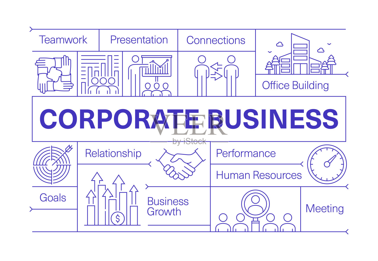 公司业务线图标集和横幅设计插画图片素材