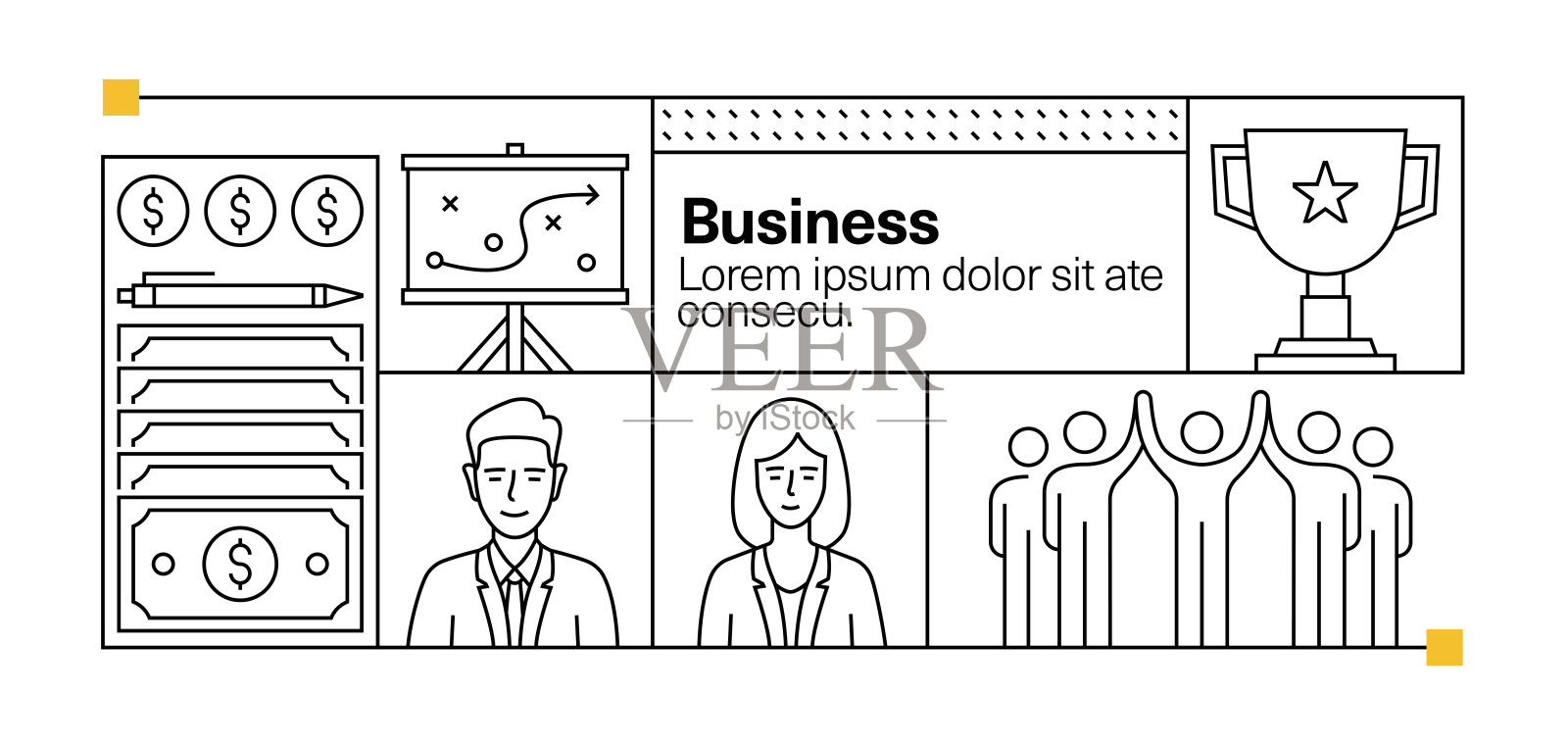 业务线图标集和横幅设计插画图片素材