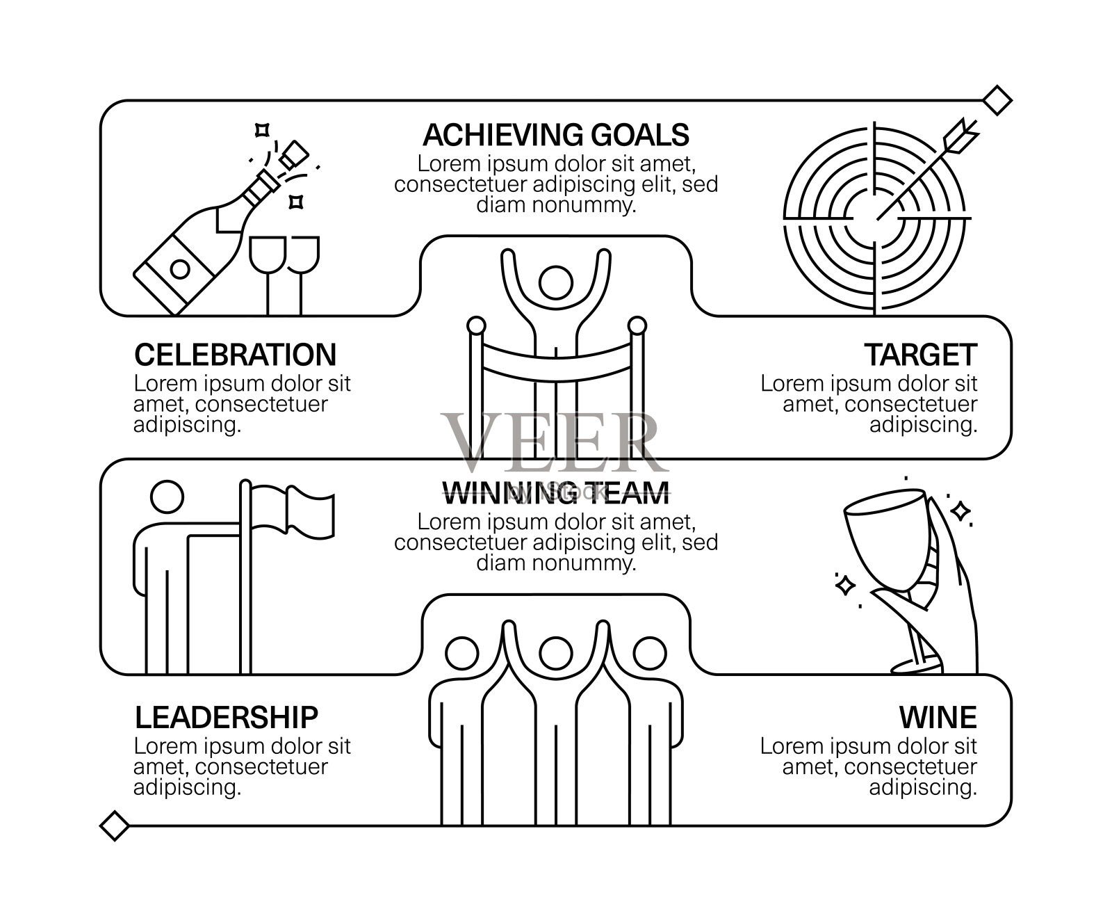 成功线图标集和横幅设计插画图片素材
