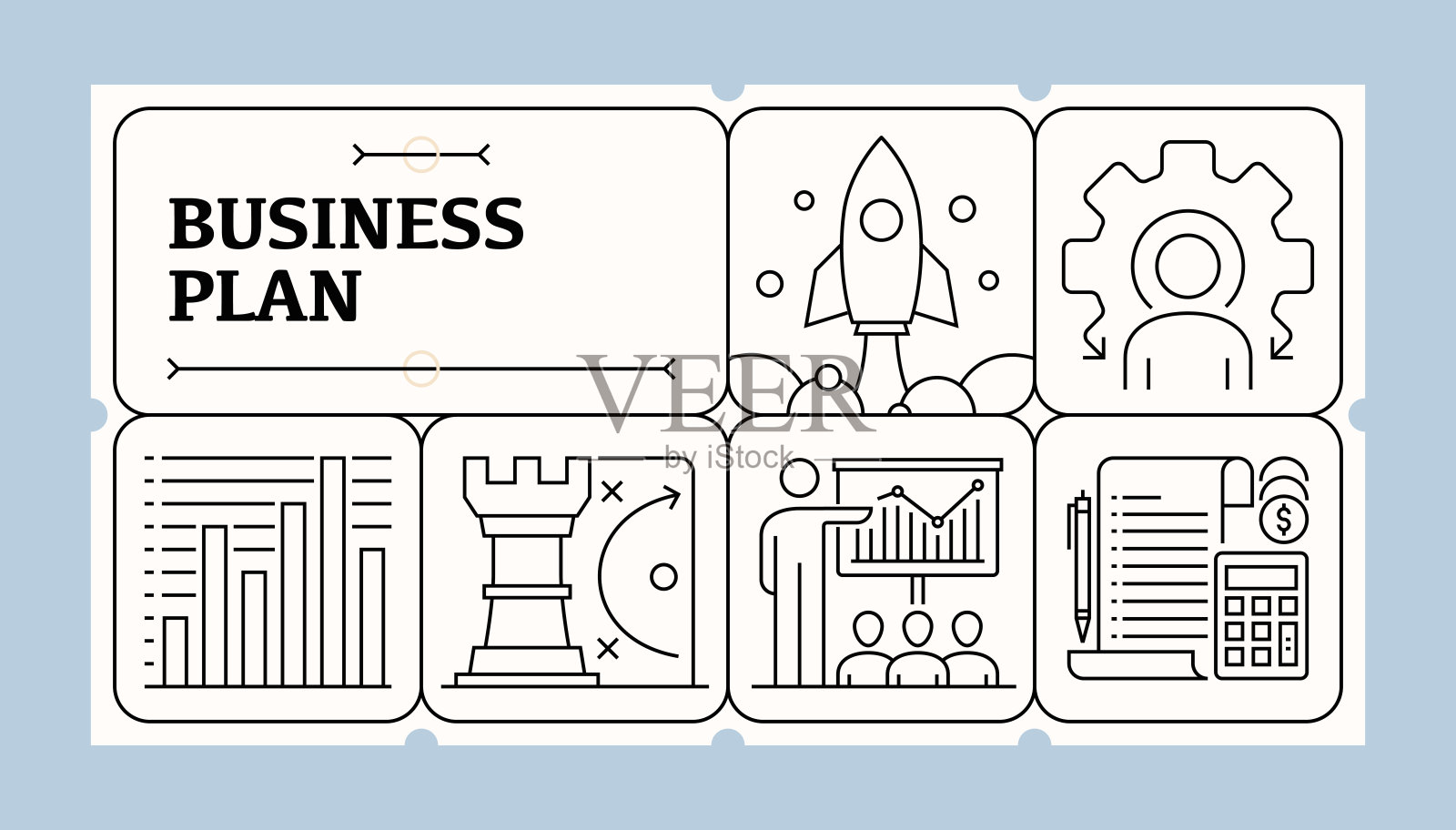 商业计划线图标集和横幅设计插画图片素材