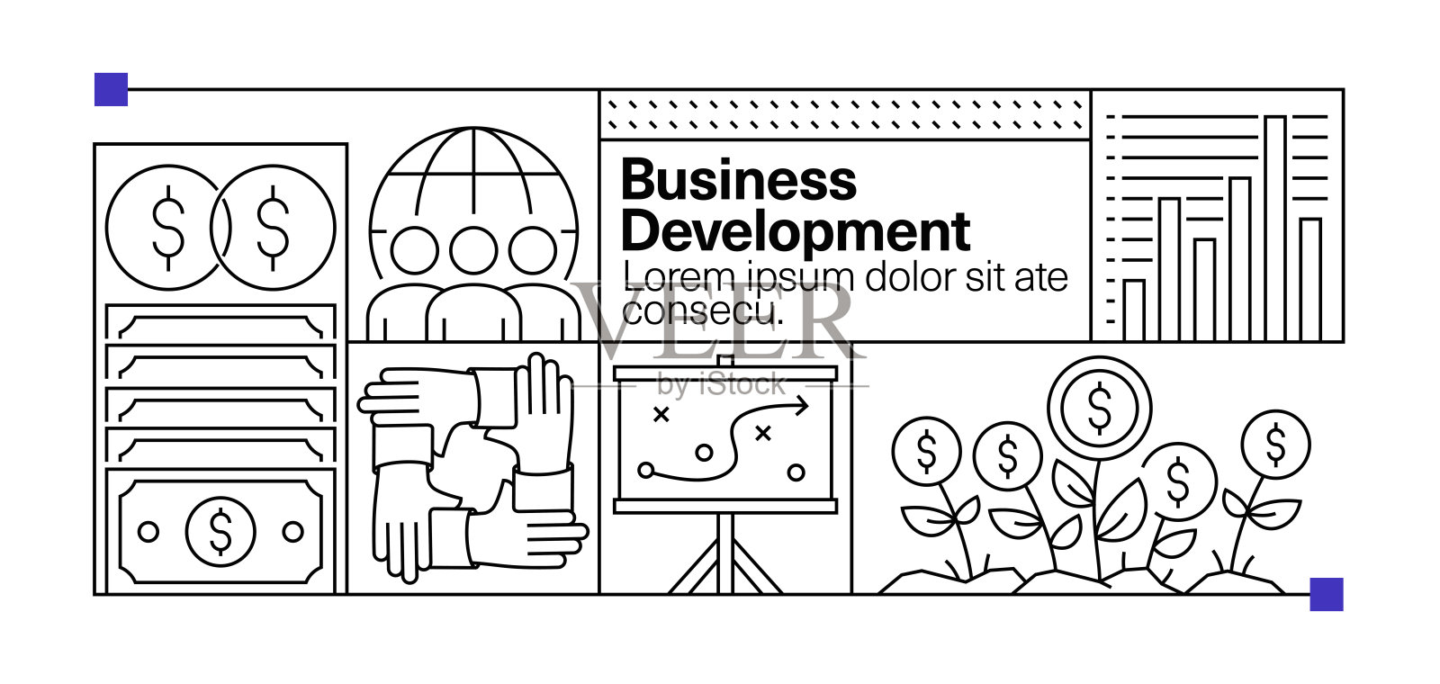 业务发展线图标集和横幅设计插画图片素材