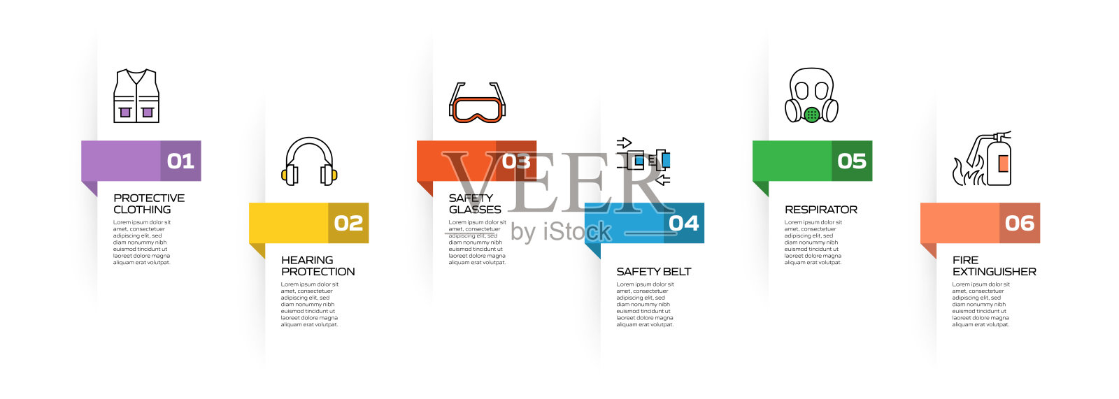 工作安全相关过程信息图表模板。过程时间图。使用线性图标的工作流布局插画图片素材