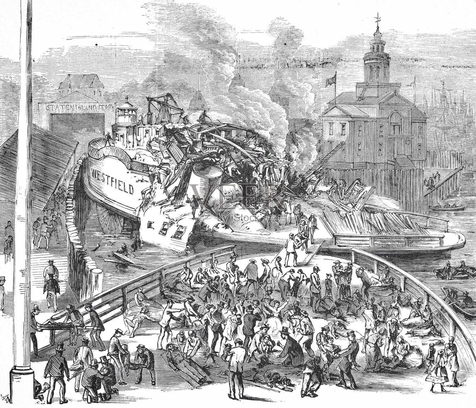 纽约,韦斯特菲尔德爆炸,1871年插画图片素材