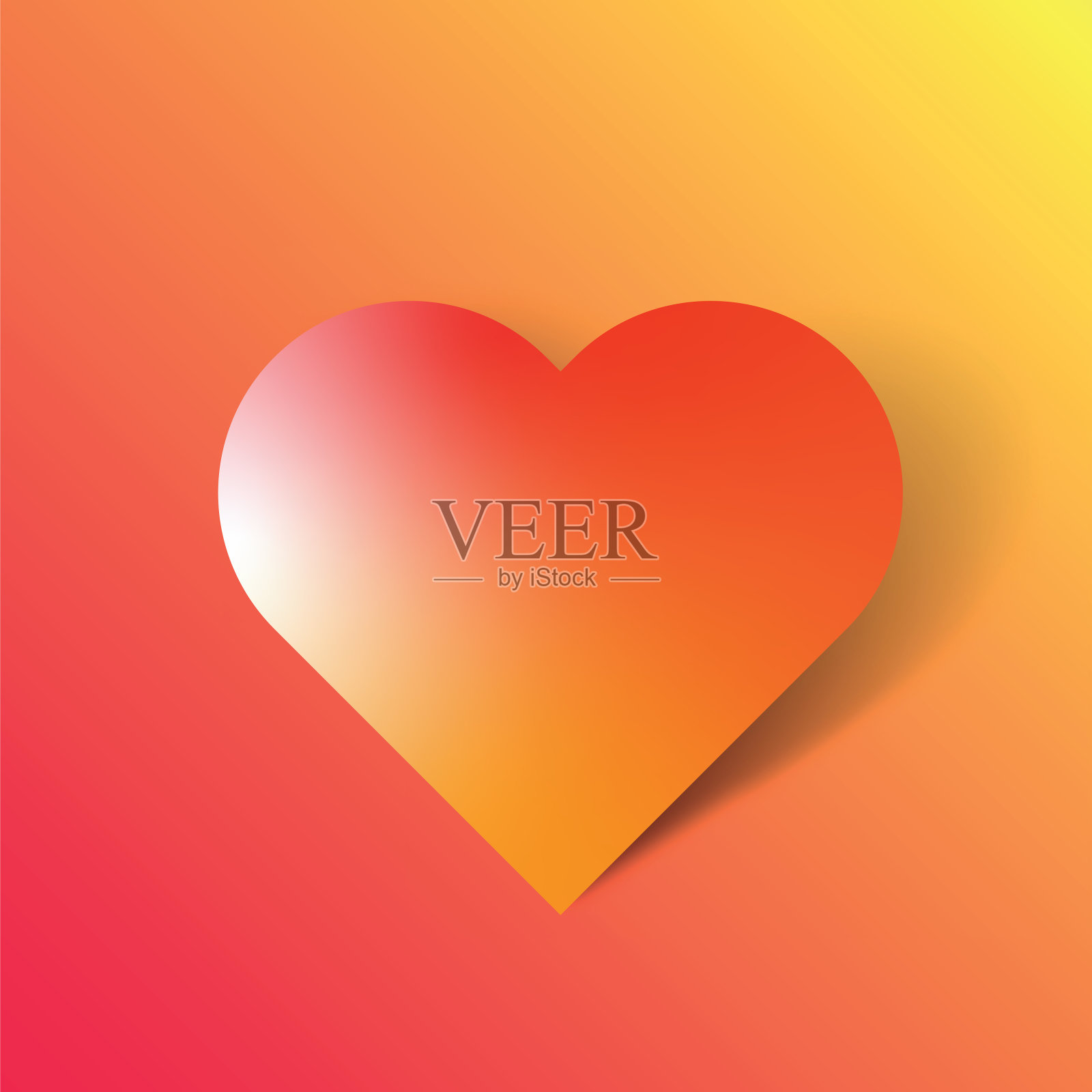 情人节快乐与符号三维心脏形状梯度颜色背景。向量股票插图插画图片素材