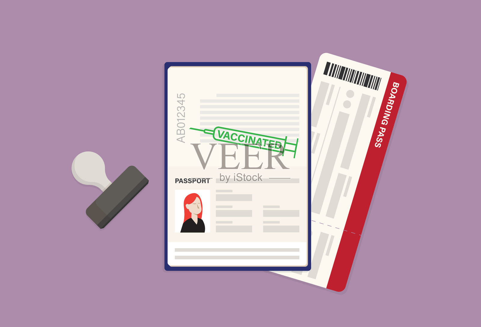 盖有接种疫苗印章的护照插画图片素材