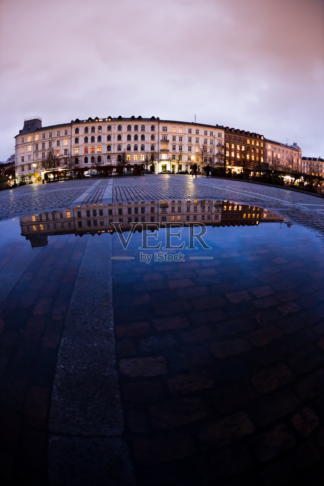 哥本哈根的黄昏或黎明,鱼眼镜头没有人照片摄影图片
