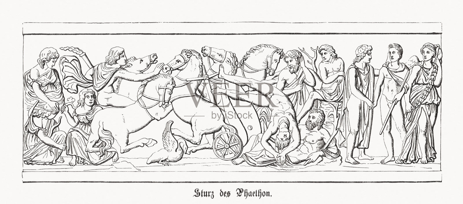 《法厄同的陨落》,木刻,1868年出版插画图片素材