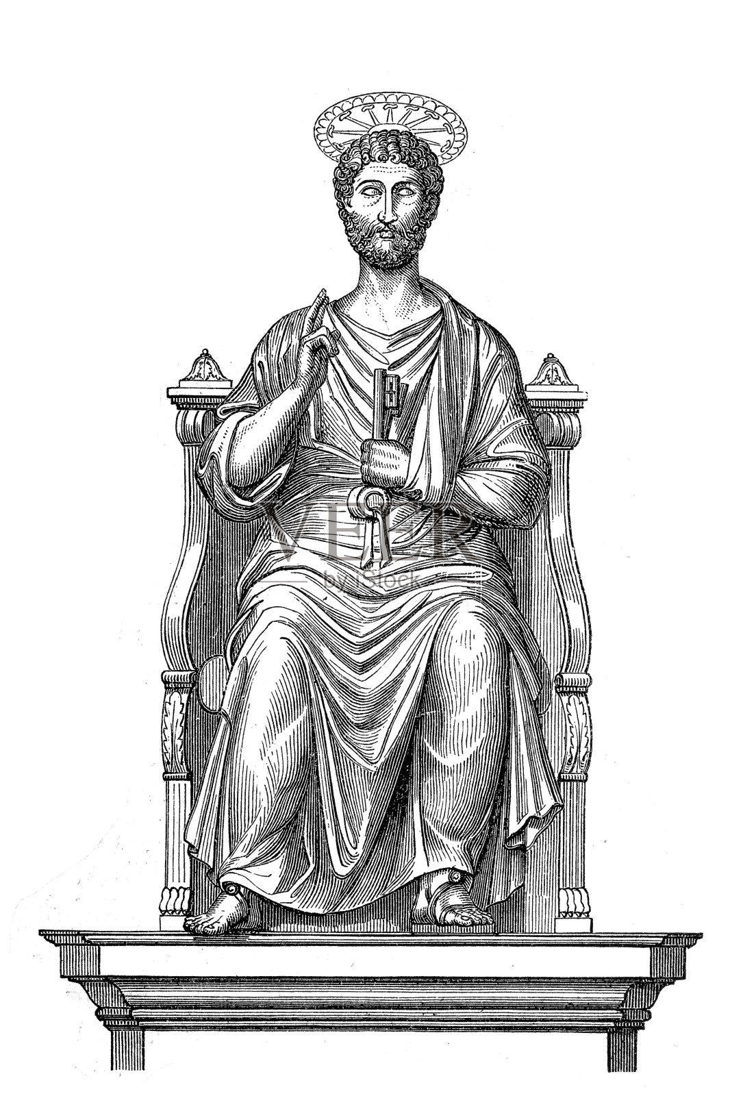 圣彼得手持天堂钥匙的铜像插画图片素材