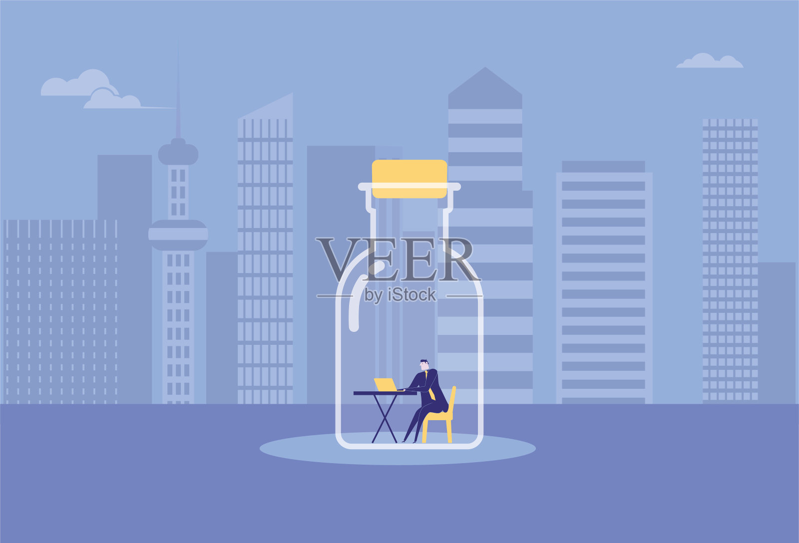 商人在瓶子里工作插画图片素材