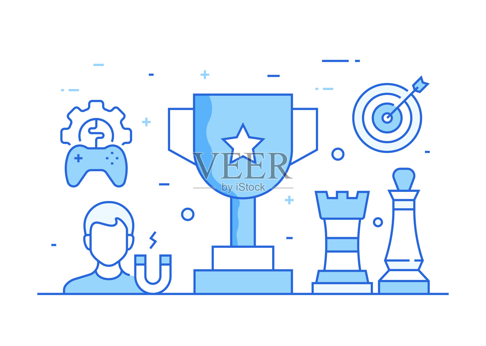 游戏化相关流程信息图表模板。过程时间图。工作流布局与线性图标插画图片素材