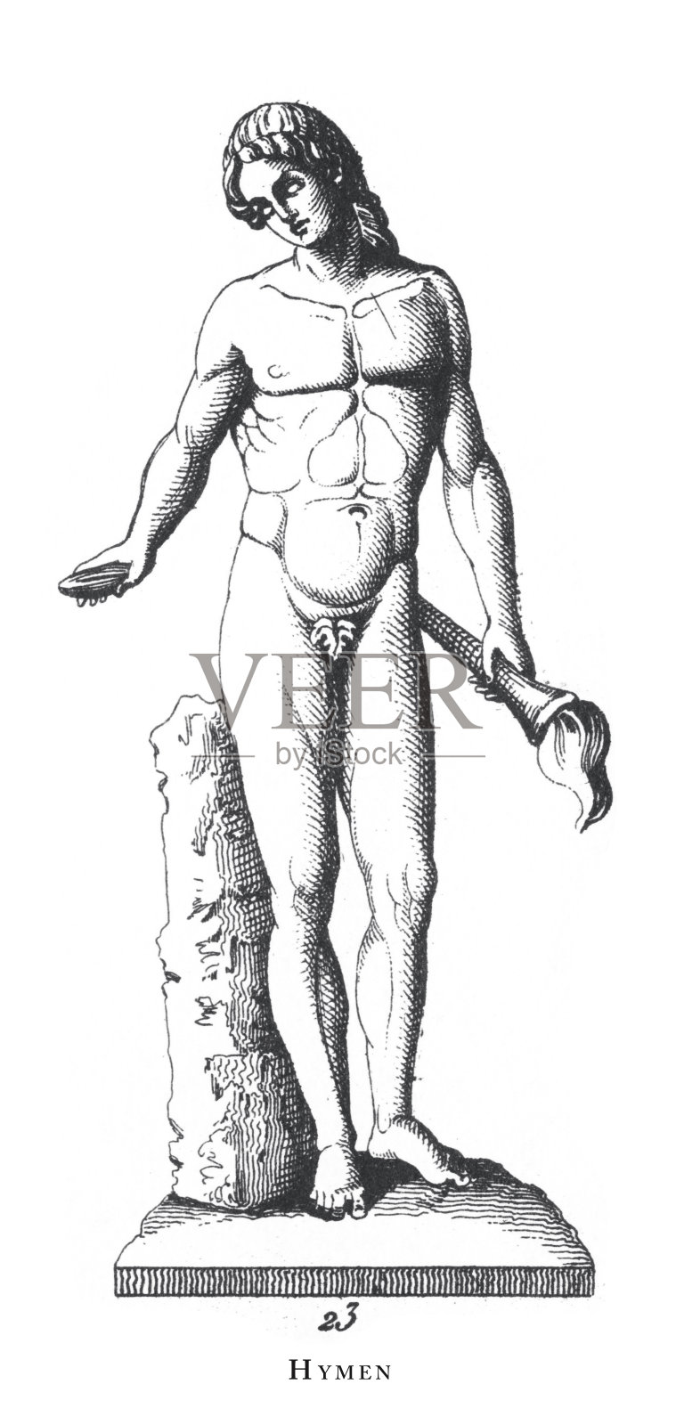 处女膜、阿波罗、火星祭品;其他神话人物雕刻古董插图,1851年出版插画图片素材