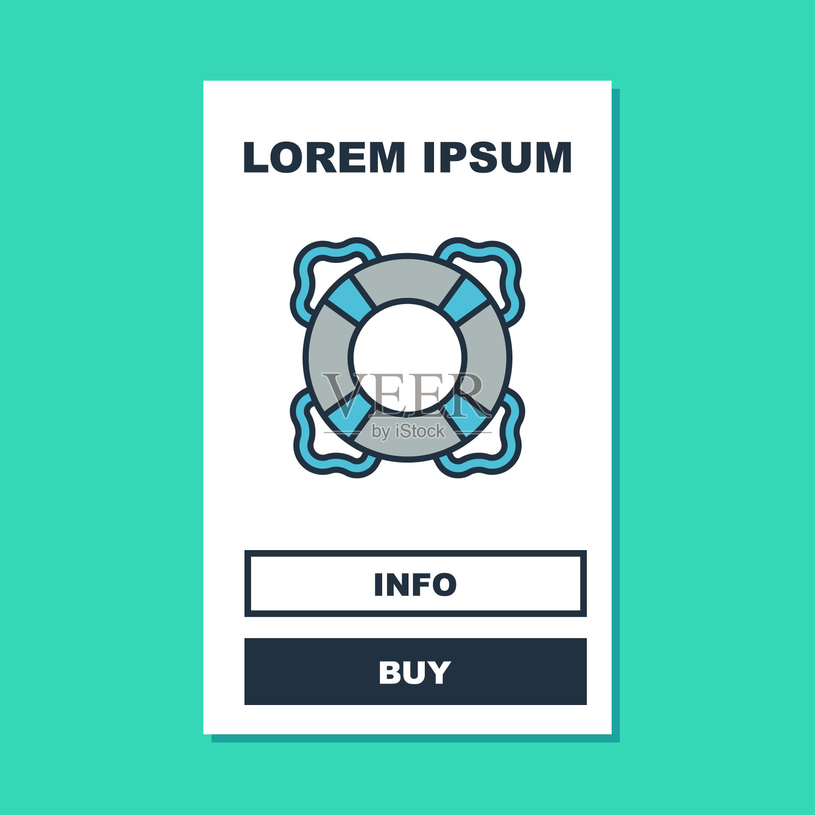 填充轮廓救生圈图标孤立的绿松石背景。救生圈的象征。向量插画图片素材