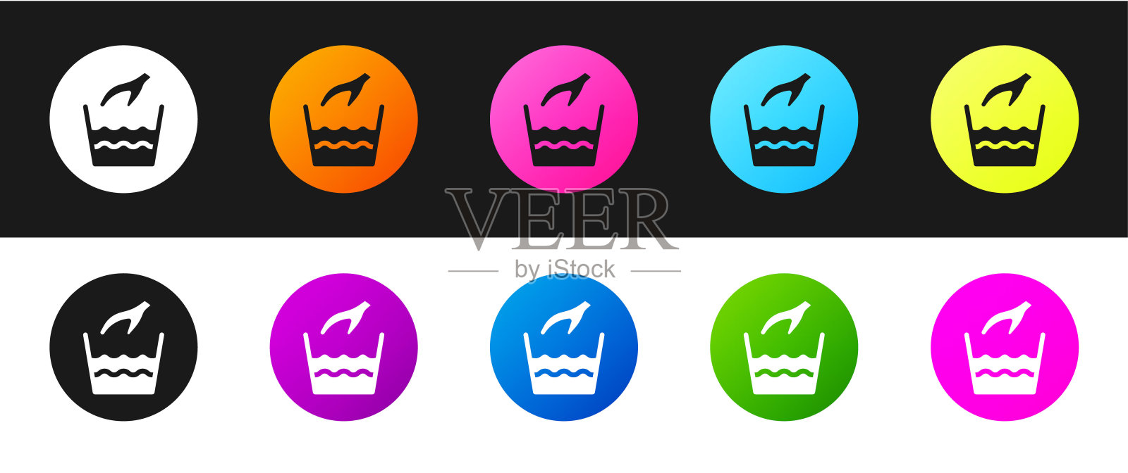 设置手洗洗衣图标孤立的黑色和白色的背景。向量图标素材