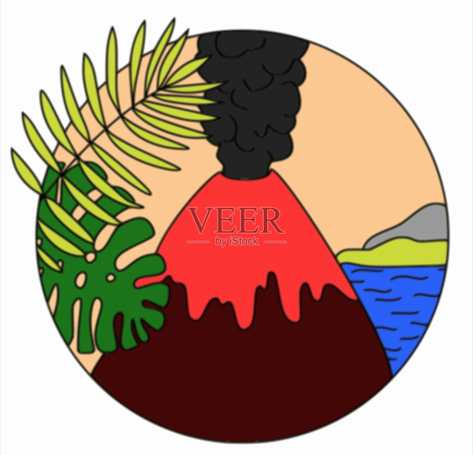 一个圆形的风景与山的插图插画图片素材