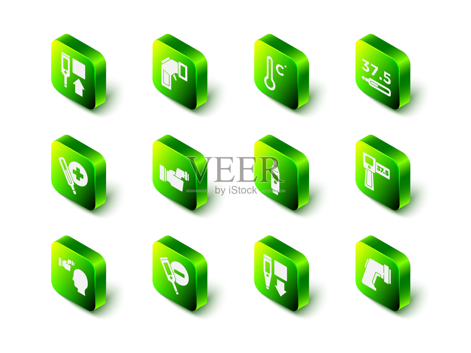 设置数字温度计,气象学,医学和图标。向量图标素材