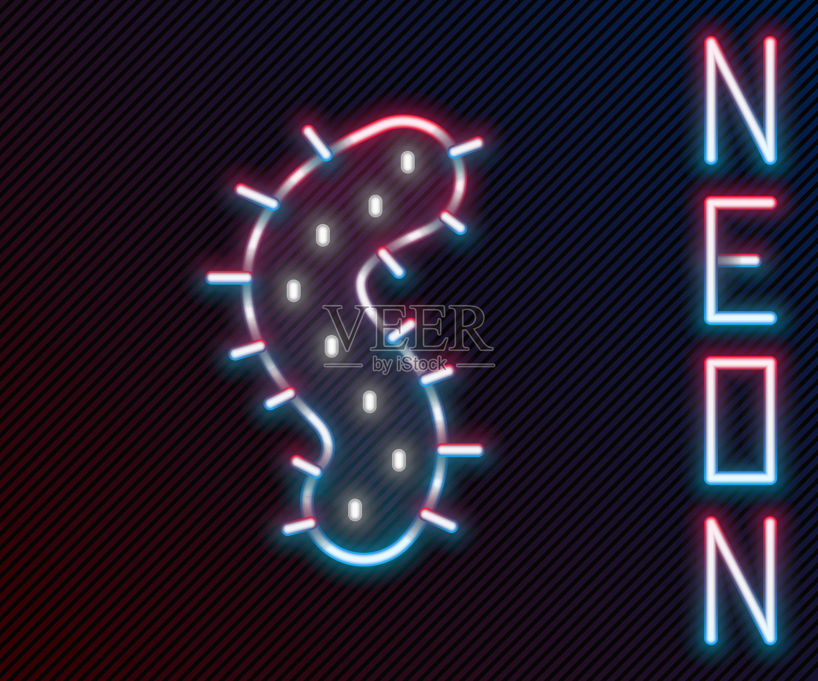 发光的霓虹灯线病毒图标隔离在黑色背景。冠状病毒2019-nCoV。细菌和病菌,细胞癌,微生物,真菌。色彩缤纷的轮廓概念。向量插画图片素材