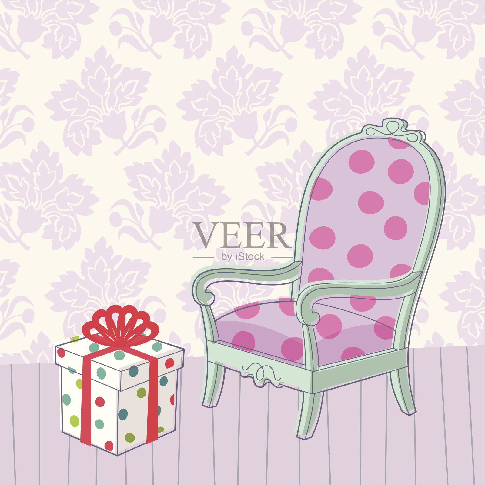 复古扶手椅和礼物设计模板素材