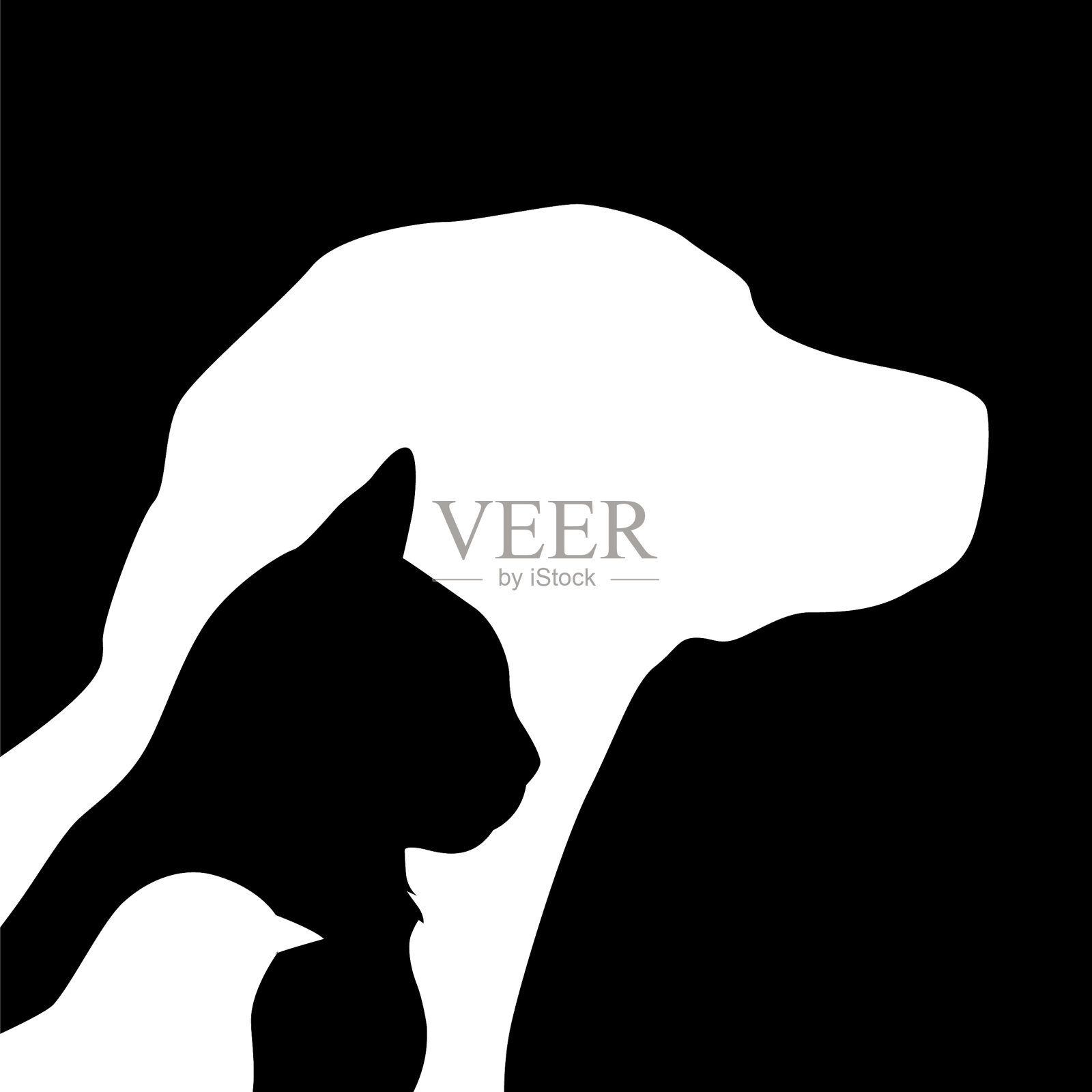 黑白狗猫鸟图标插画图片素材