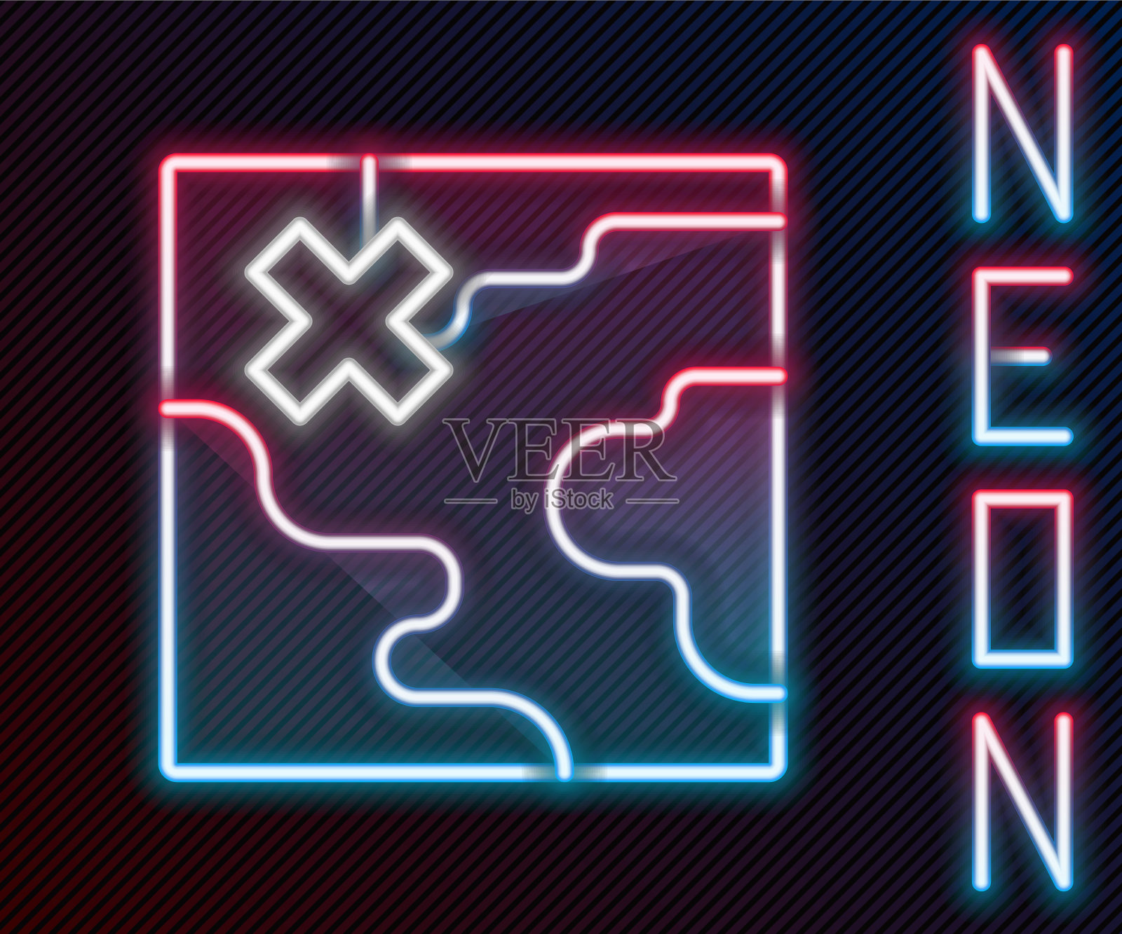 发光的霓虹灯线非洲狩猎地图图标孤立插画图片素材