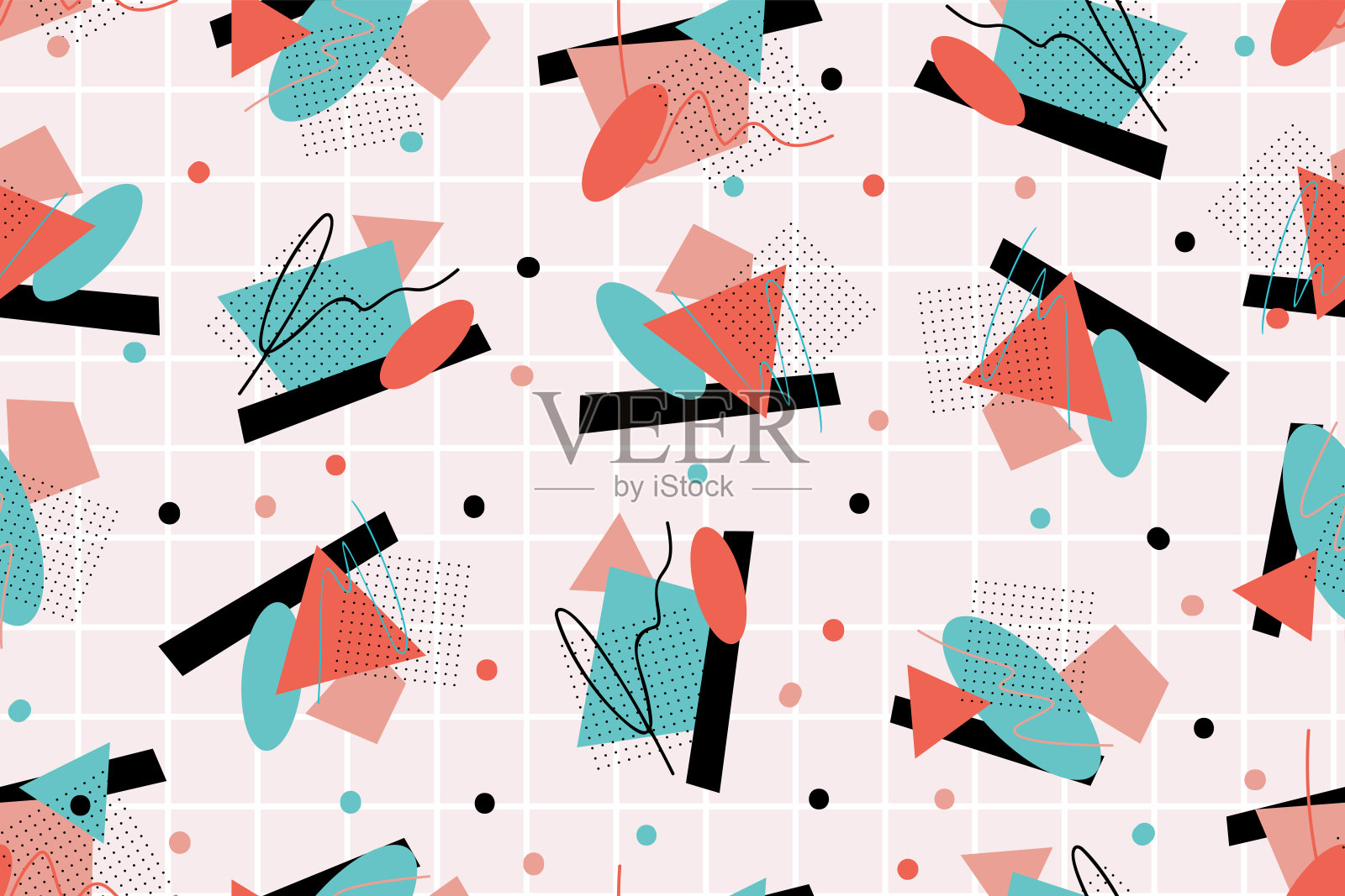 90年代无缝图案彩色风格复古背景或复古80年代壁纸vector_83插画图片素材