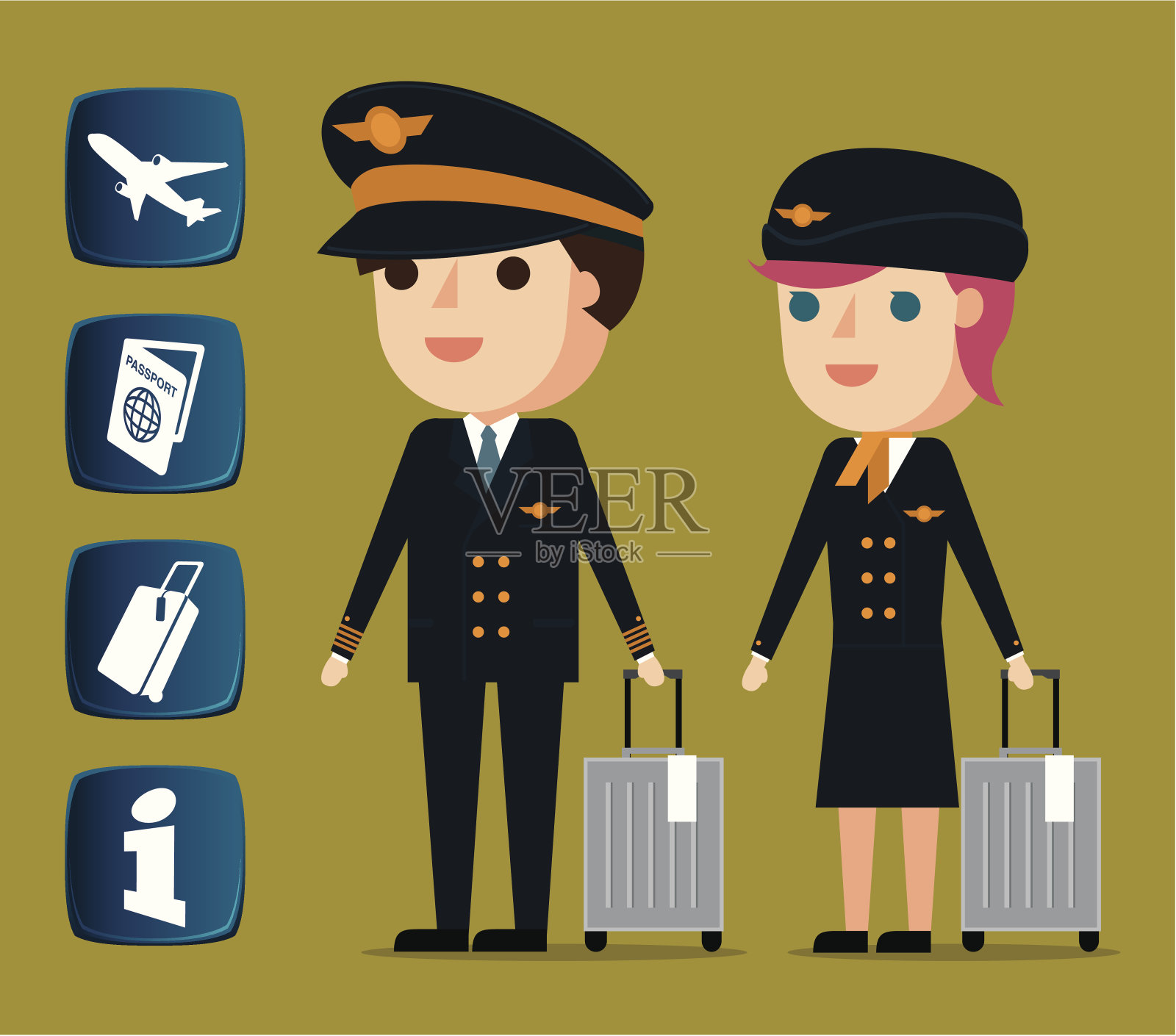 机组人员和相关图标插画图片素材