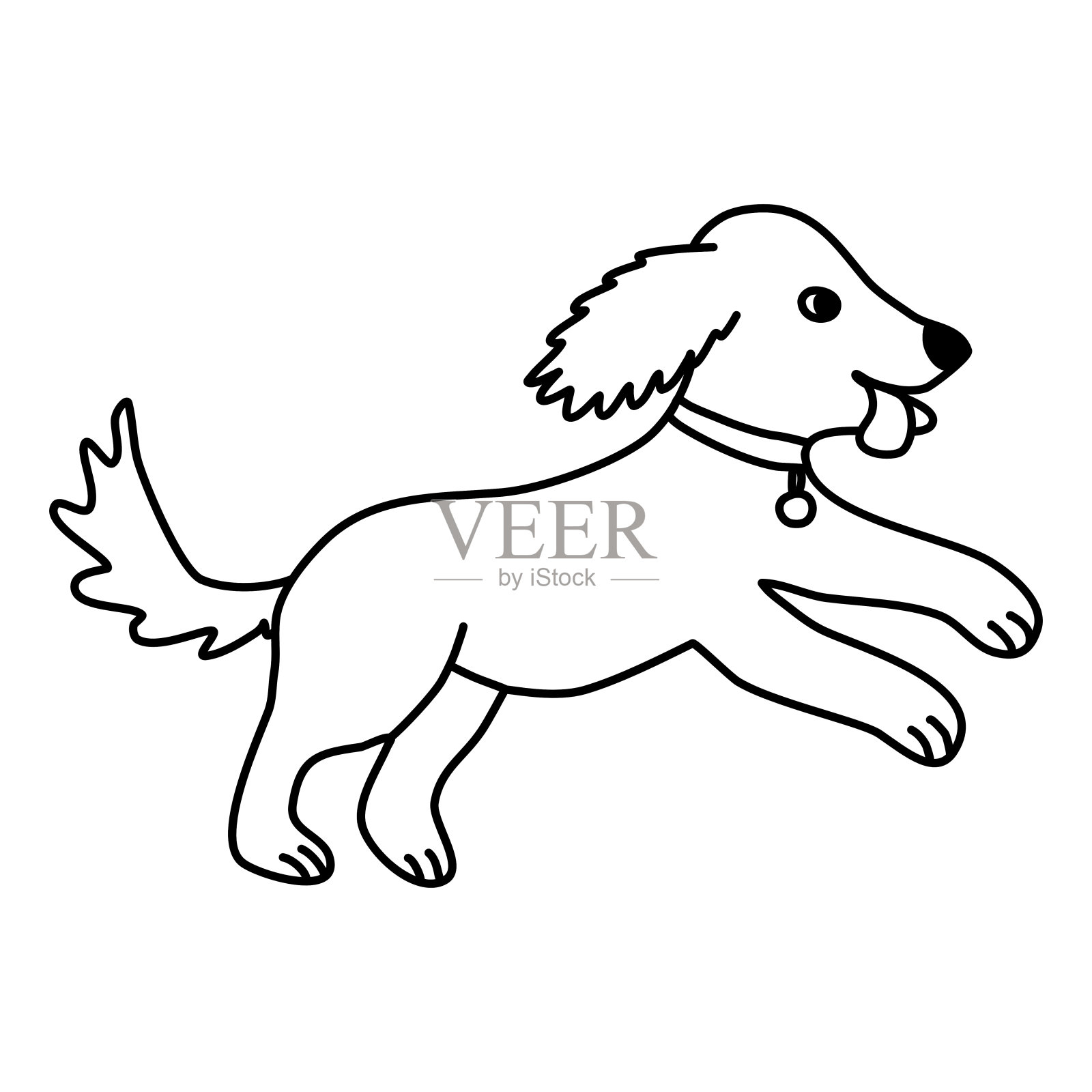 可爱的小狗狗,涂鸦风格的平面矢量轮廓的着色书插画图片素材