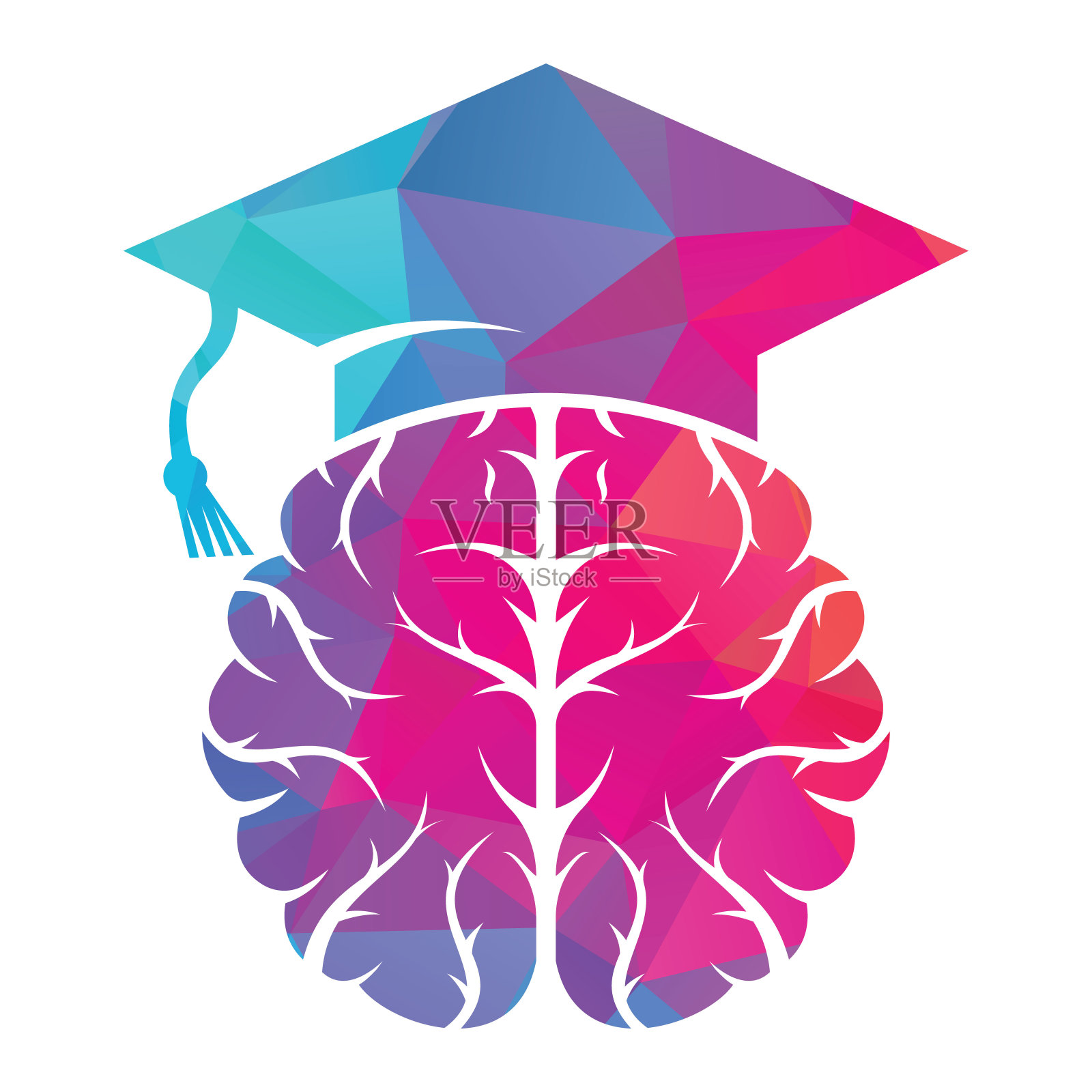 大脑和毕业帽图标设计插画图片素材