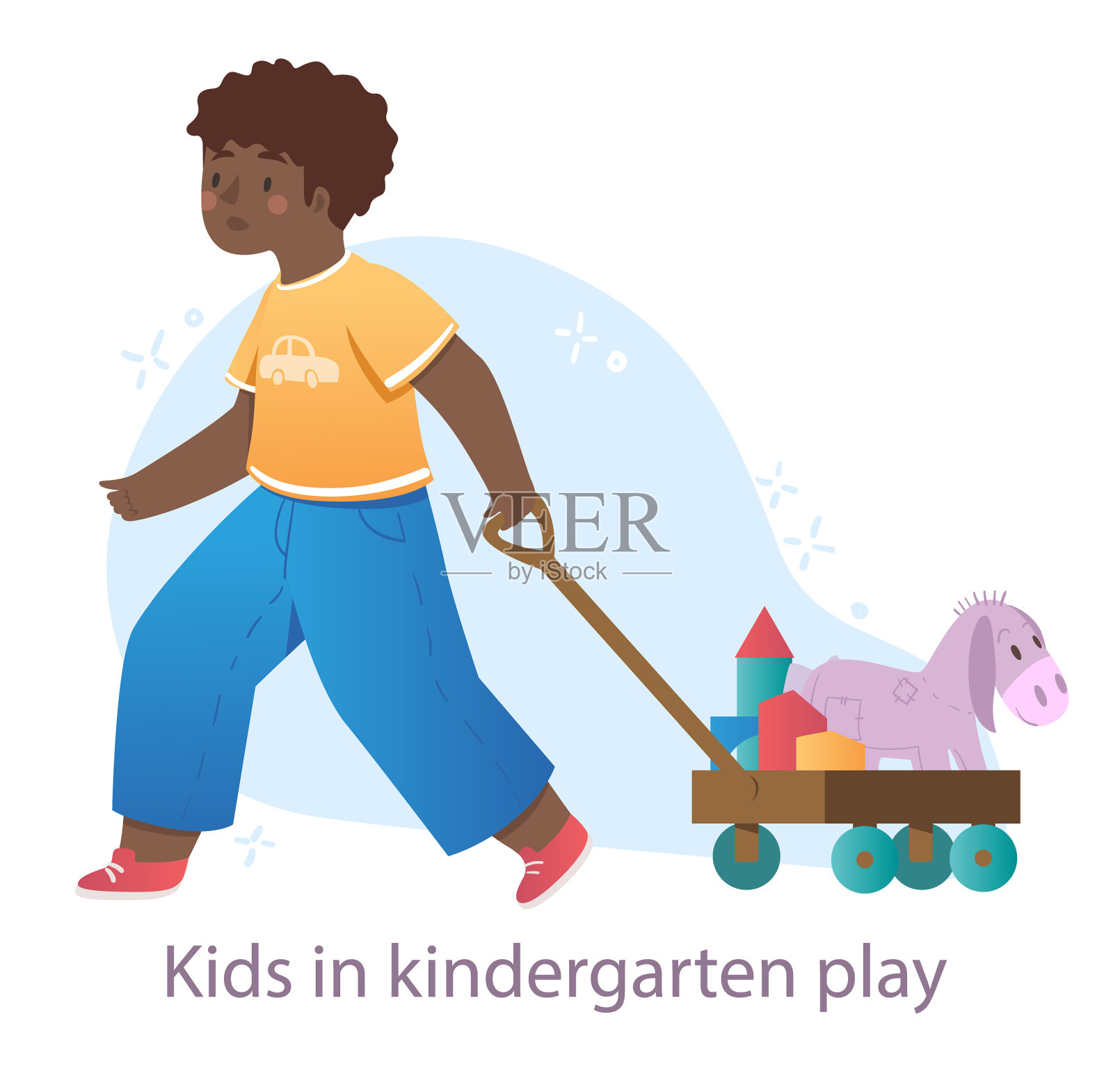 孩子在玩他最喜欢的玩具概念插画图片素材