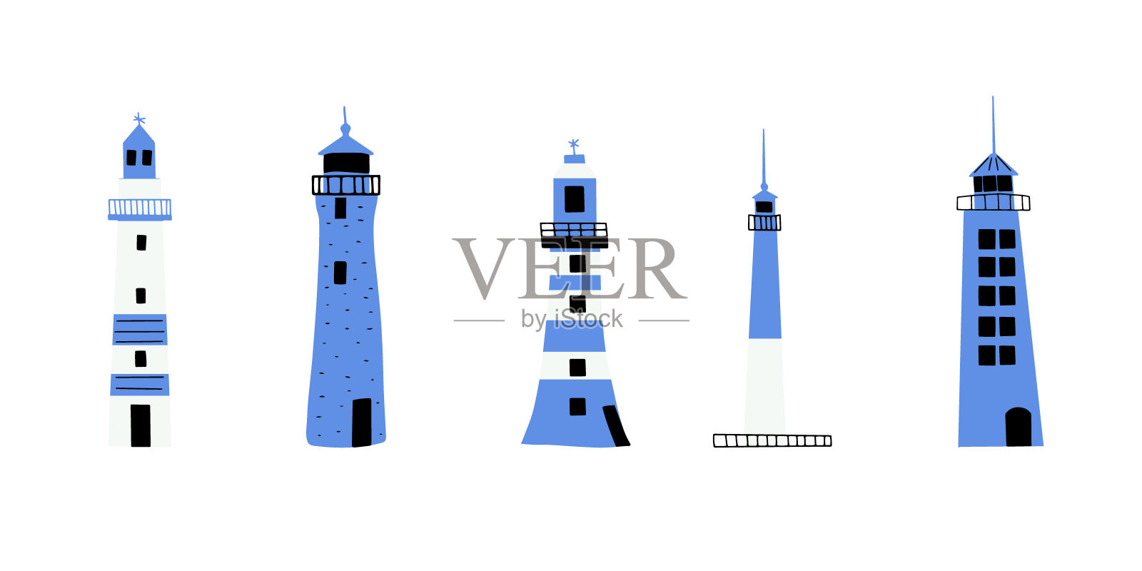 灯塔。海岸线建筑。有窗户的灯塔。矢量图插画图片素材