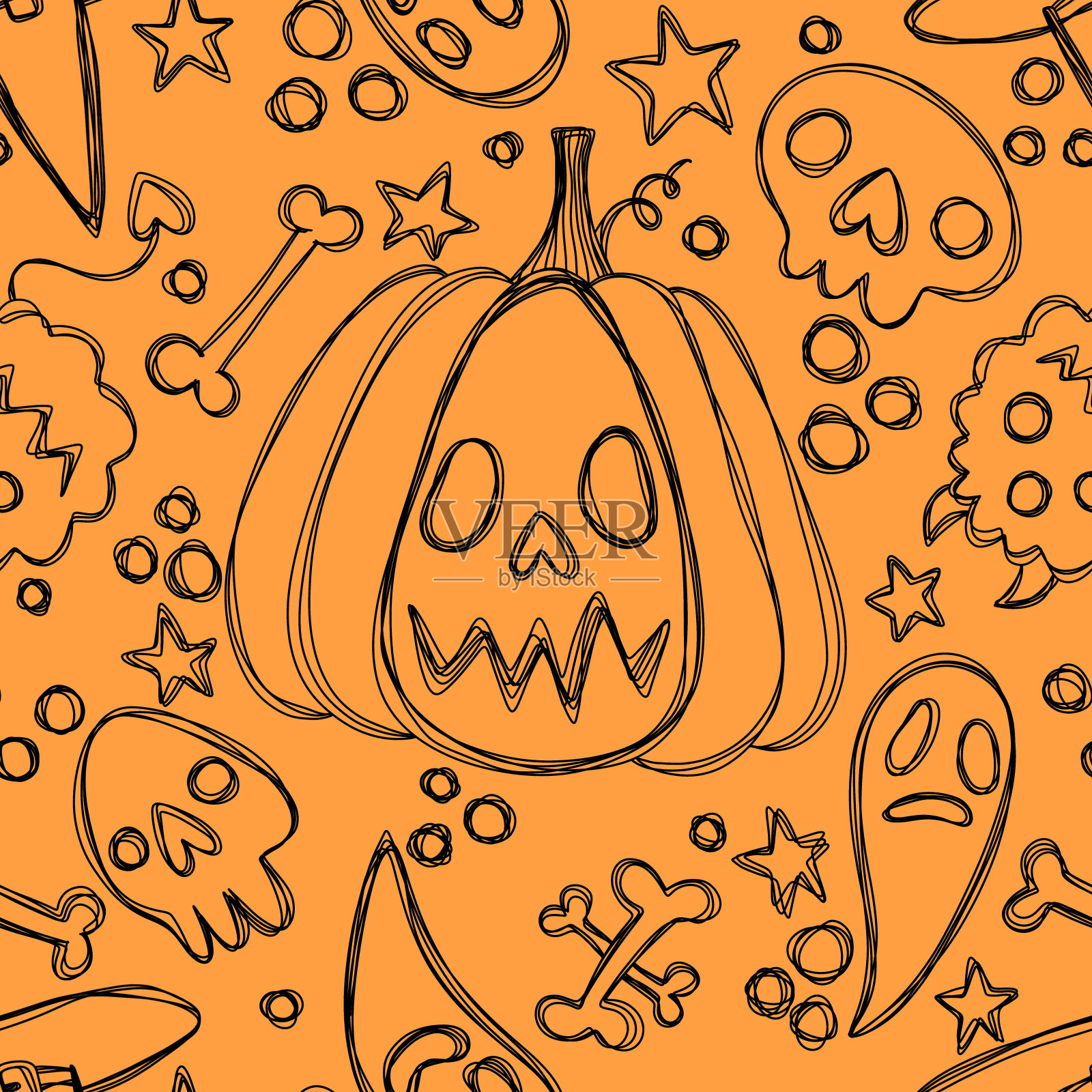 万圣节无缝南瓜图案用于织物和纺织品及包装插画图片素材