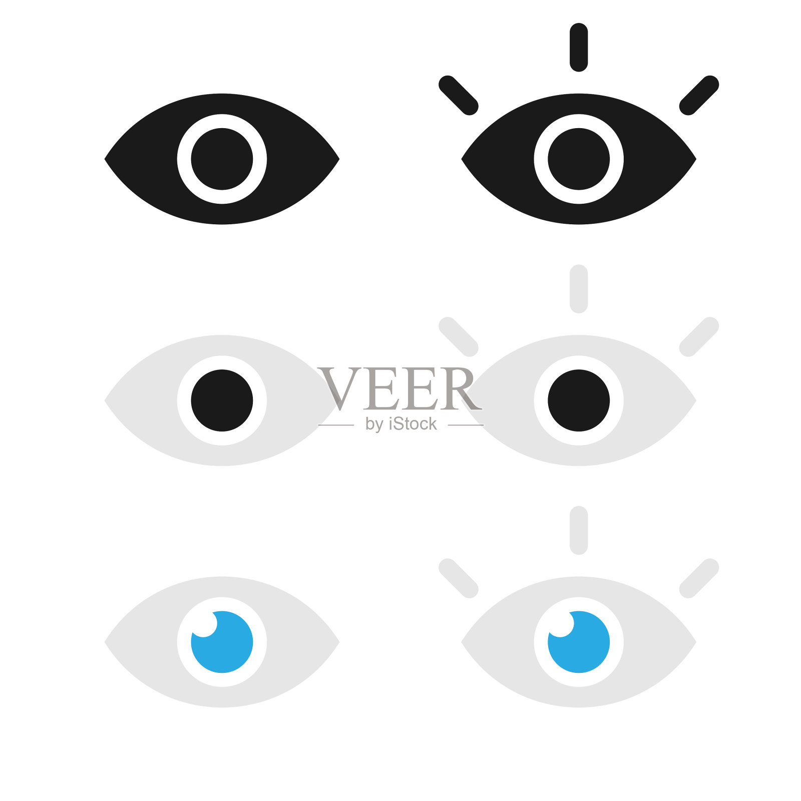 眼睛图标集矢量设计在白色背景上。插画图片素材