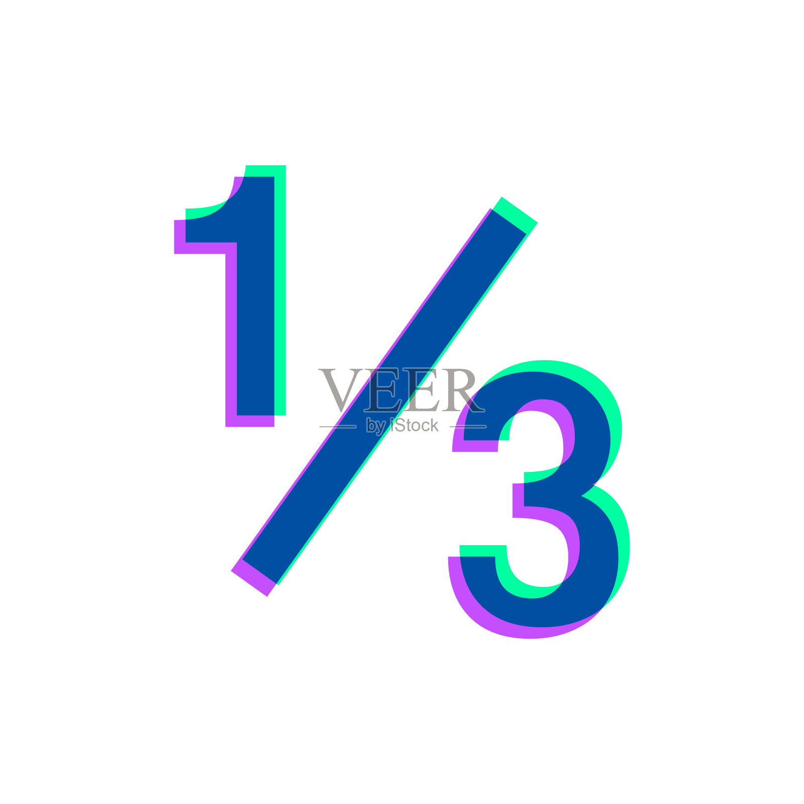 1 out of 3 -三分之一。图标与两种颜色叠加在白色背景上插画图片素材